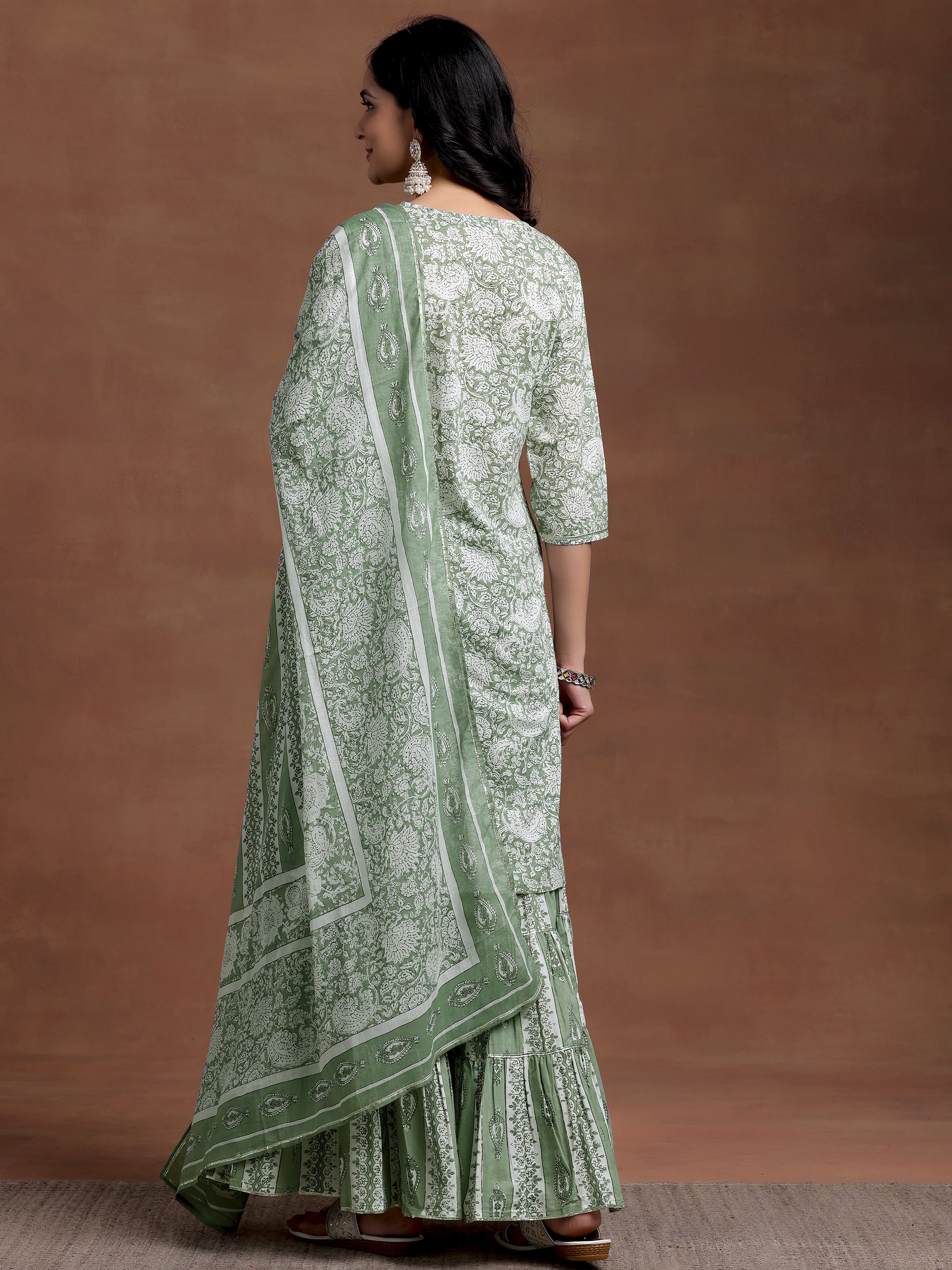 Green Yoke Design Cotton Straight Suit With Dupatta