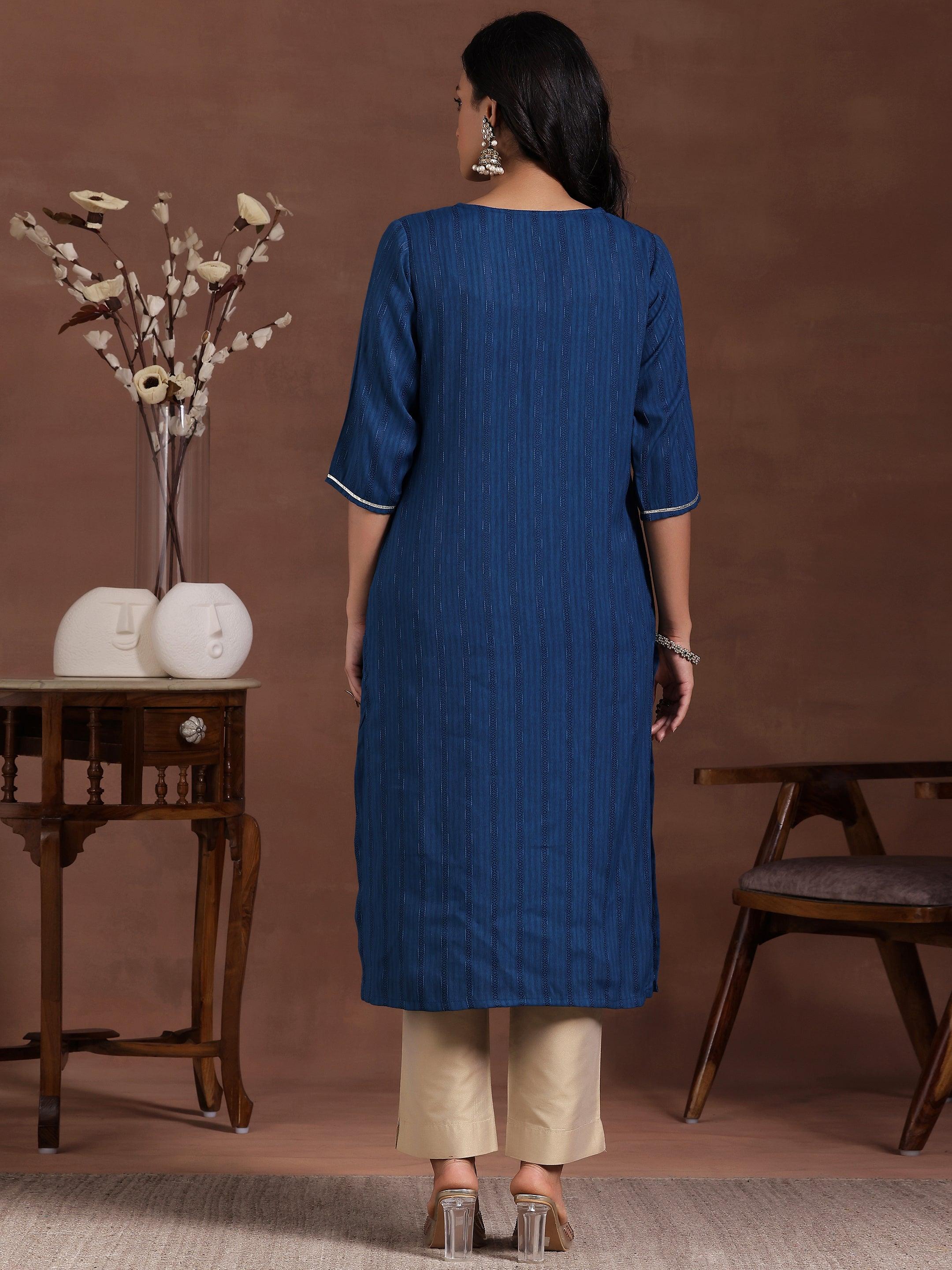 Blue Yoke Design Rayon Straight Kurta