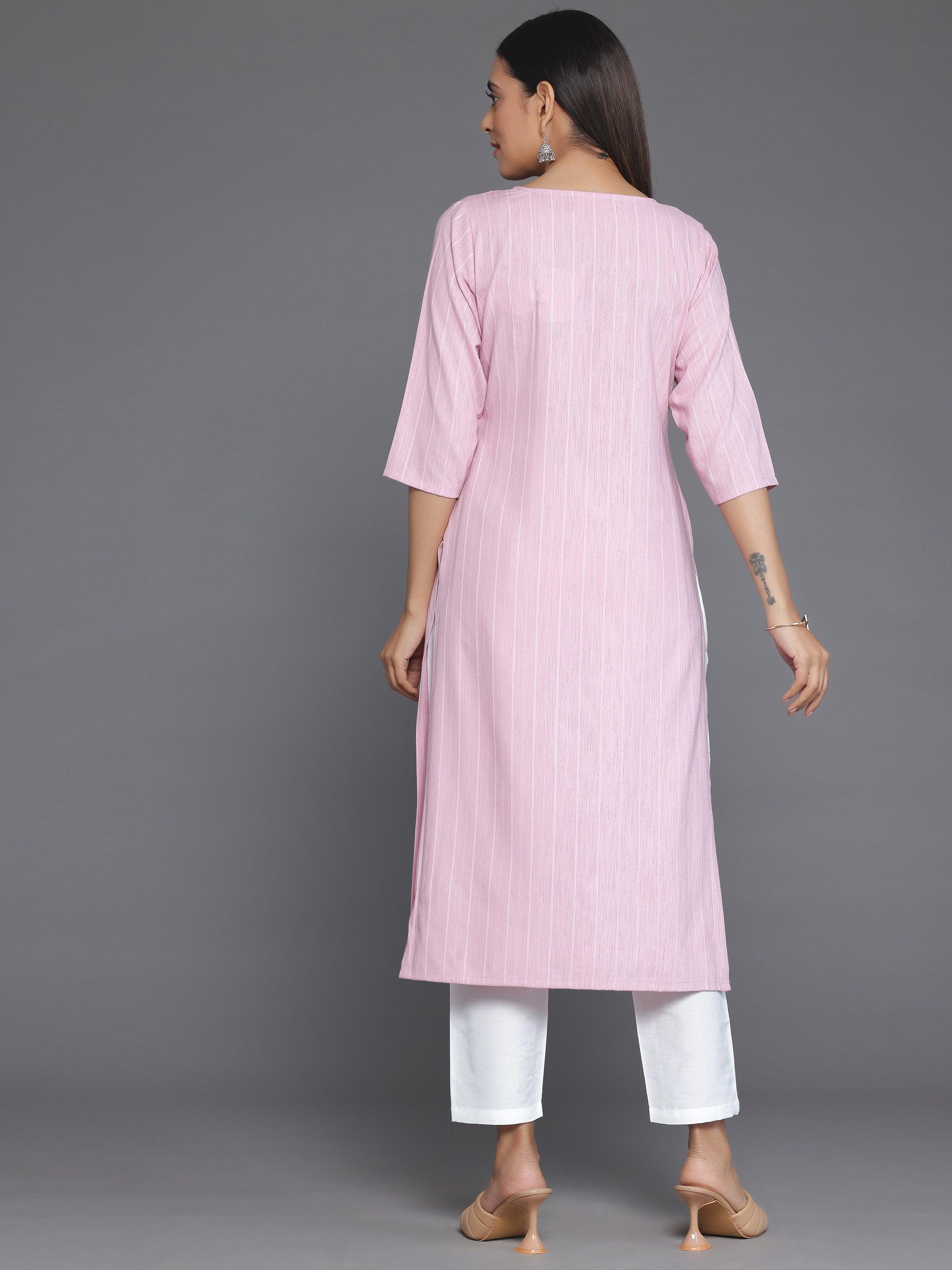 Pink Woven Design Rayon Straight Kurta