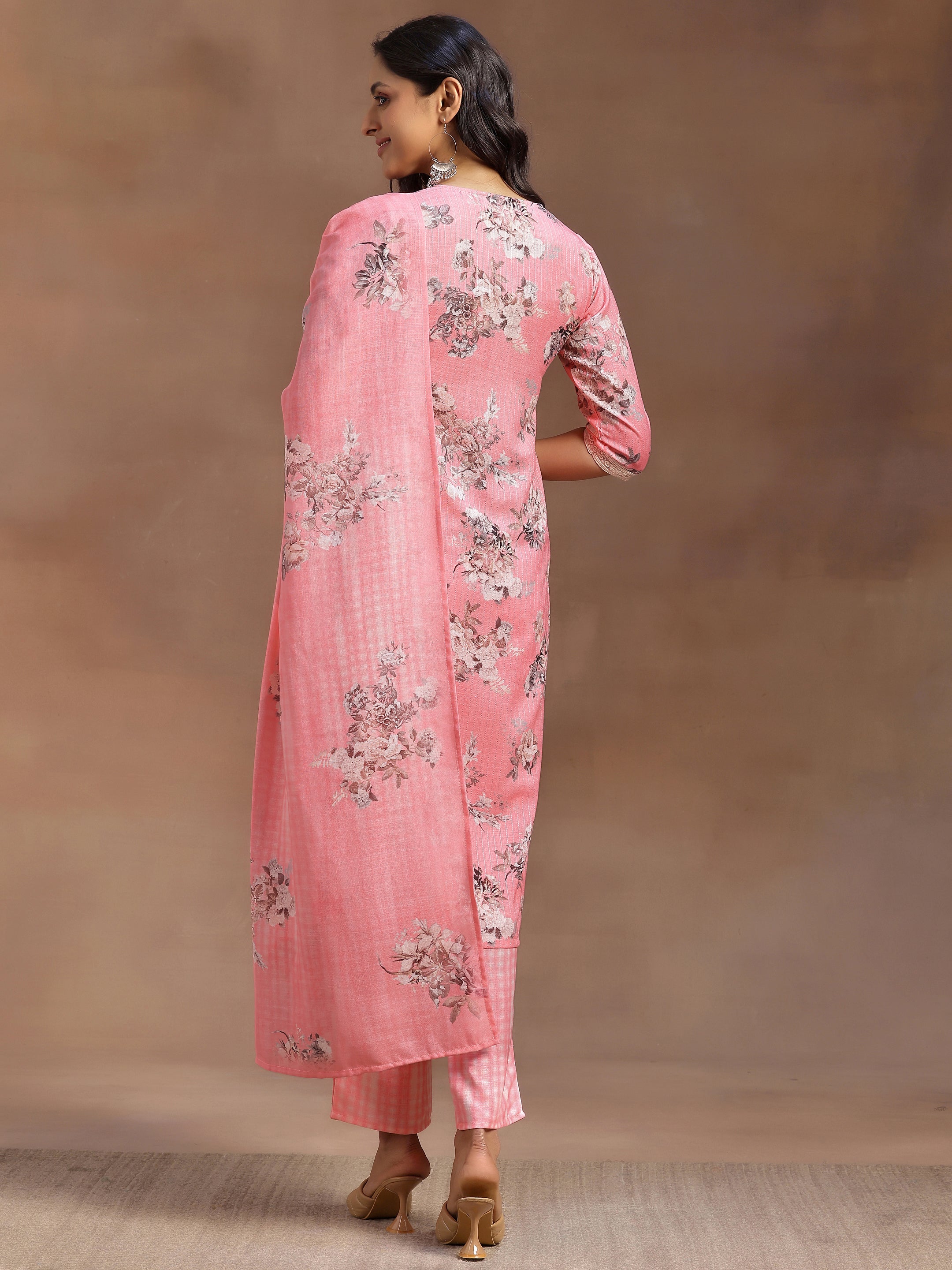 Pink Printed Cotton Straight Suit With Dupatta