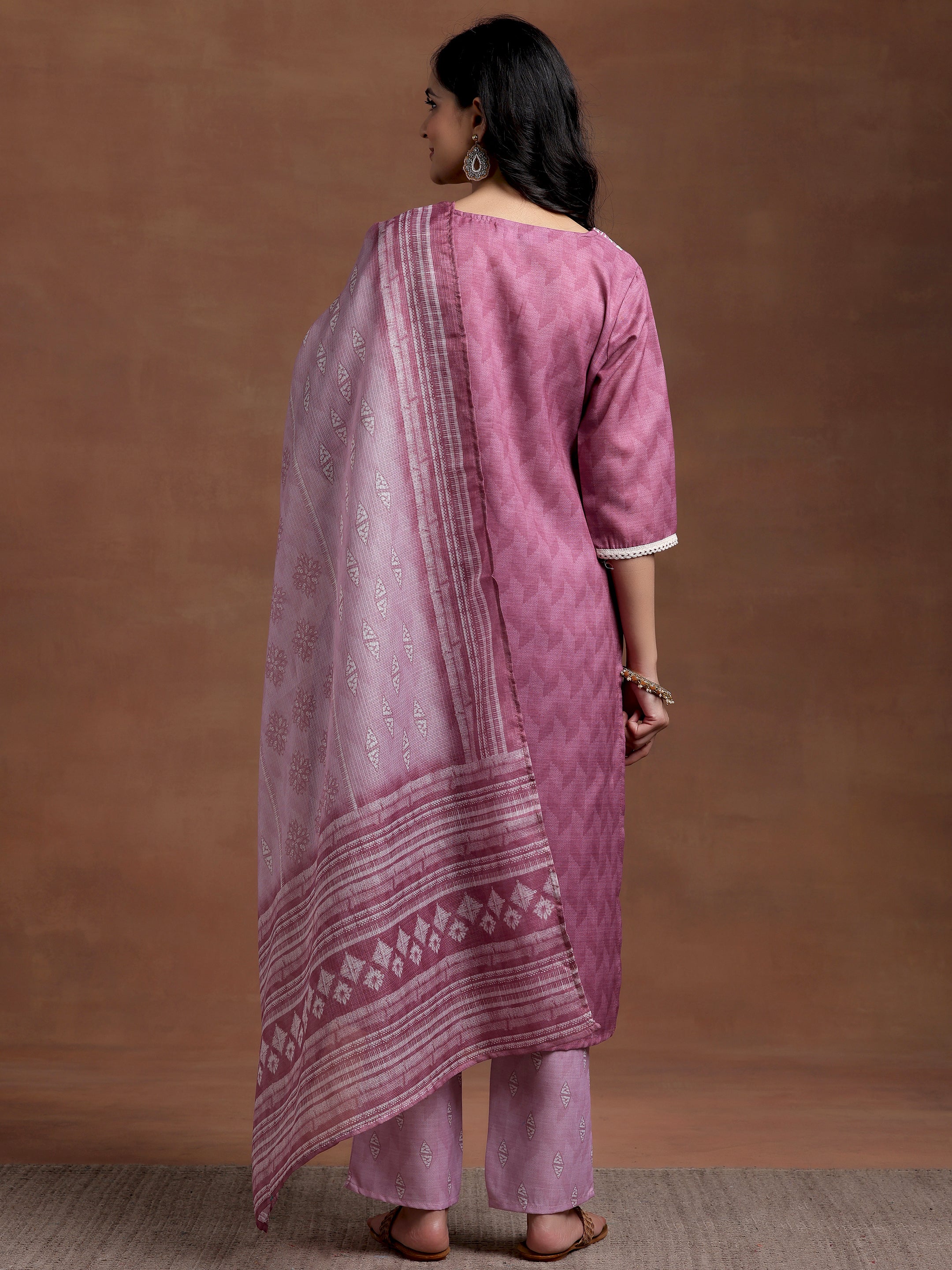 Pink Yoke Design Cotton Straight Suit With Dupatta