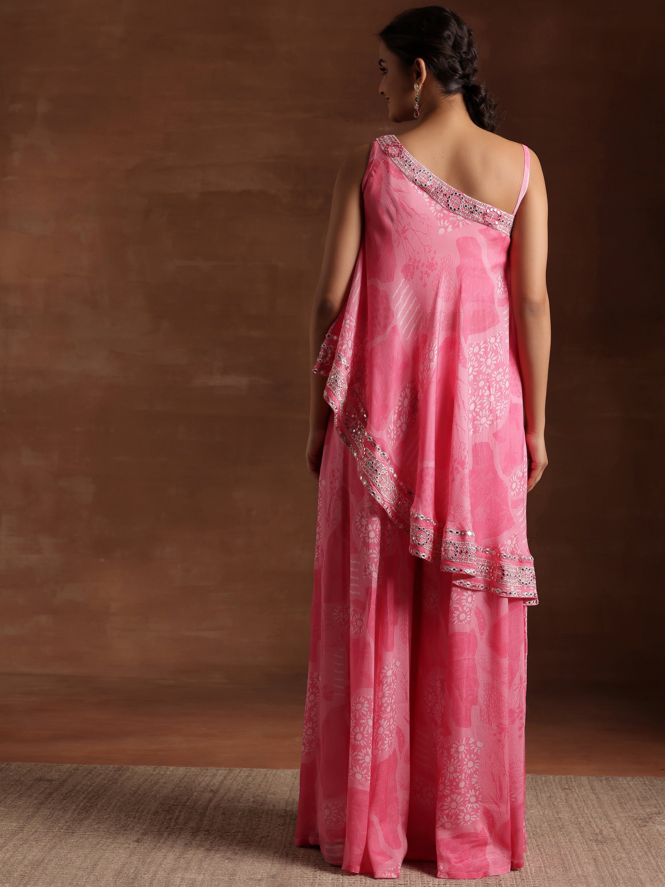 Pink Printed Silk Blend Co-Ords