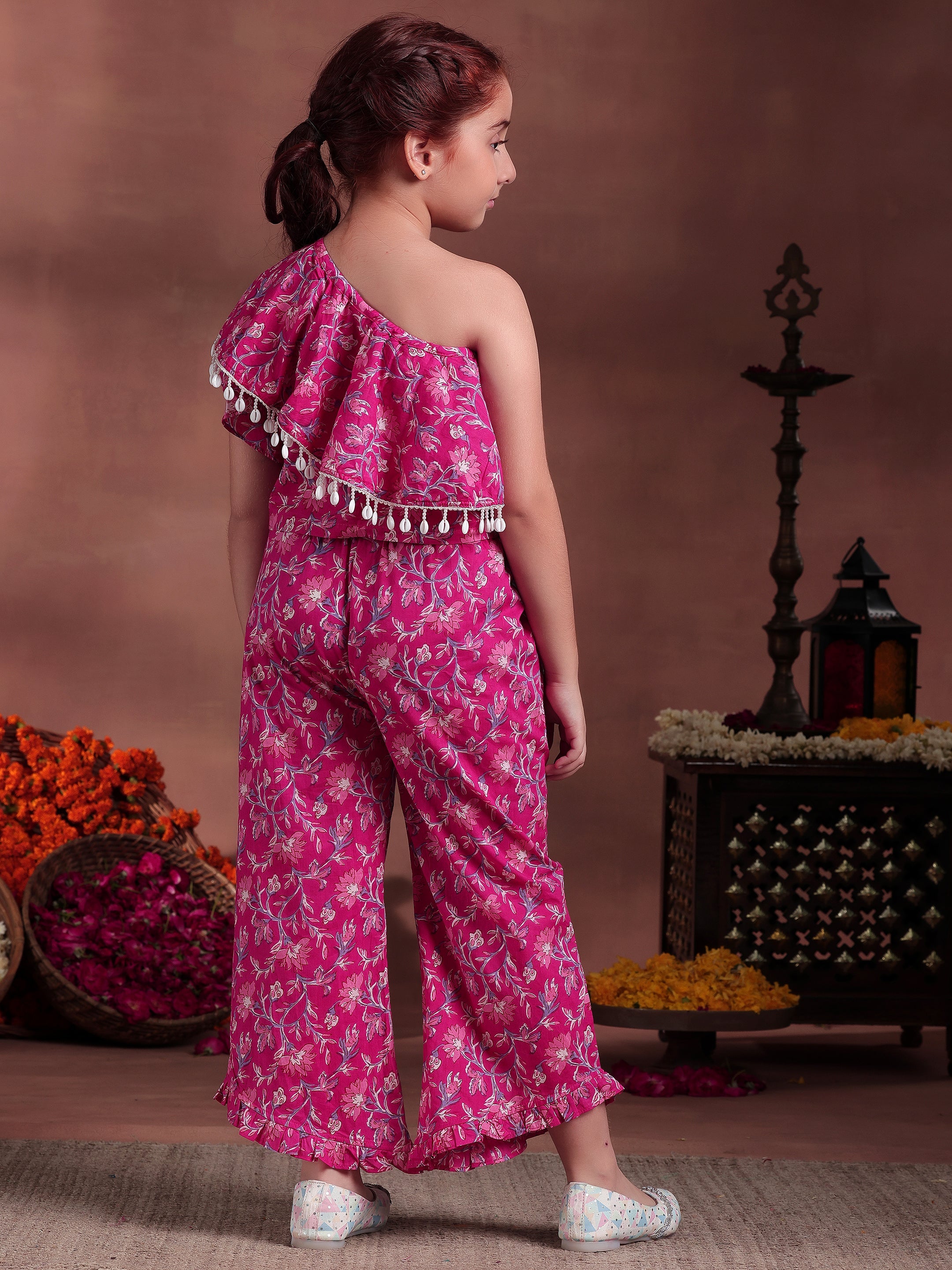 Kids Pink Printed Cotton Co-Ords