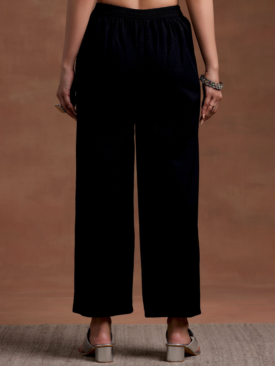 Black Solid Cotton Palazzos