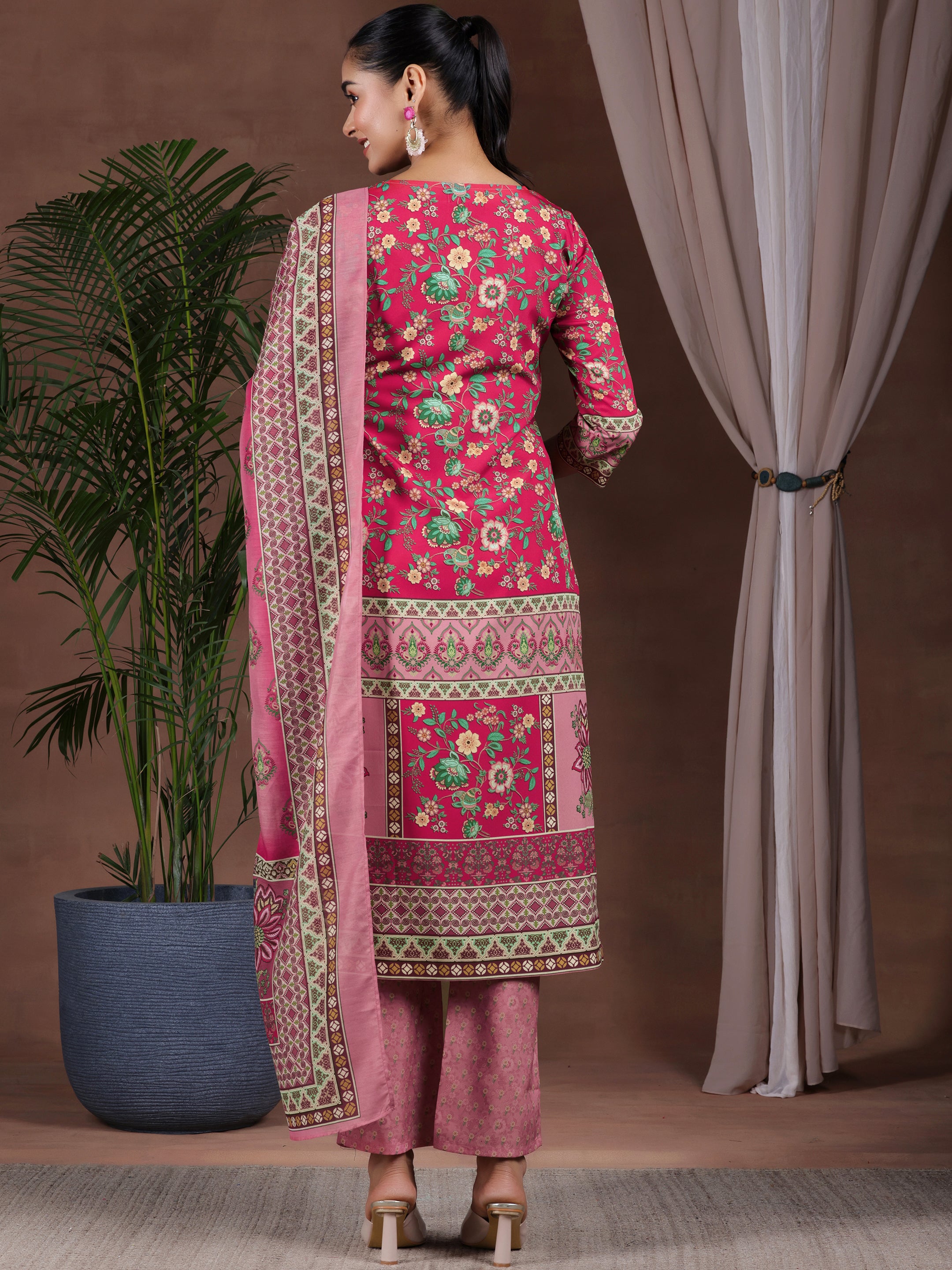 Multi Printed Poly Crepe Straight Suit With Dupatta