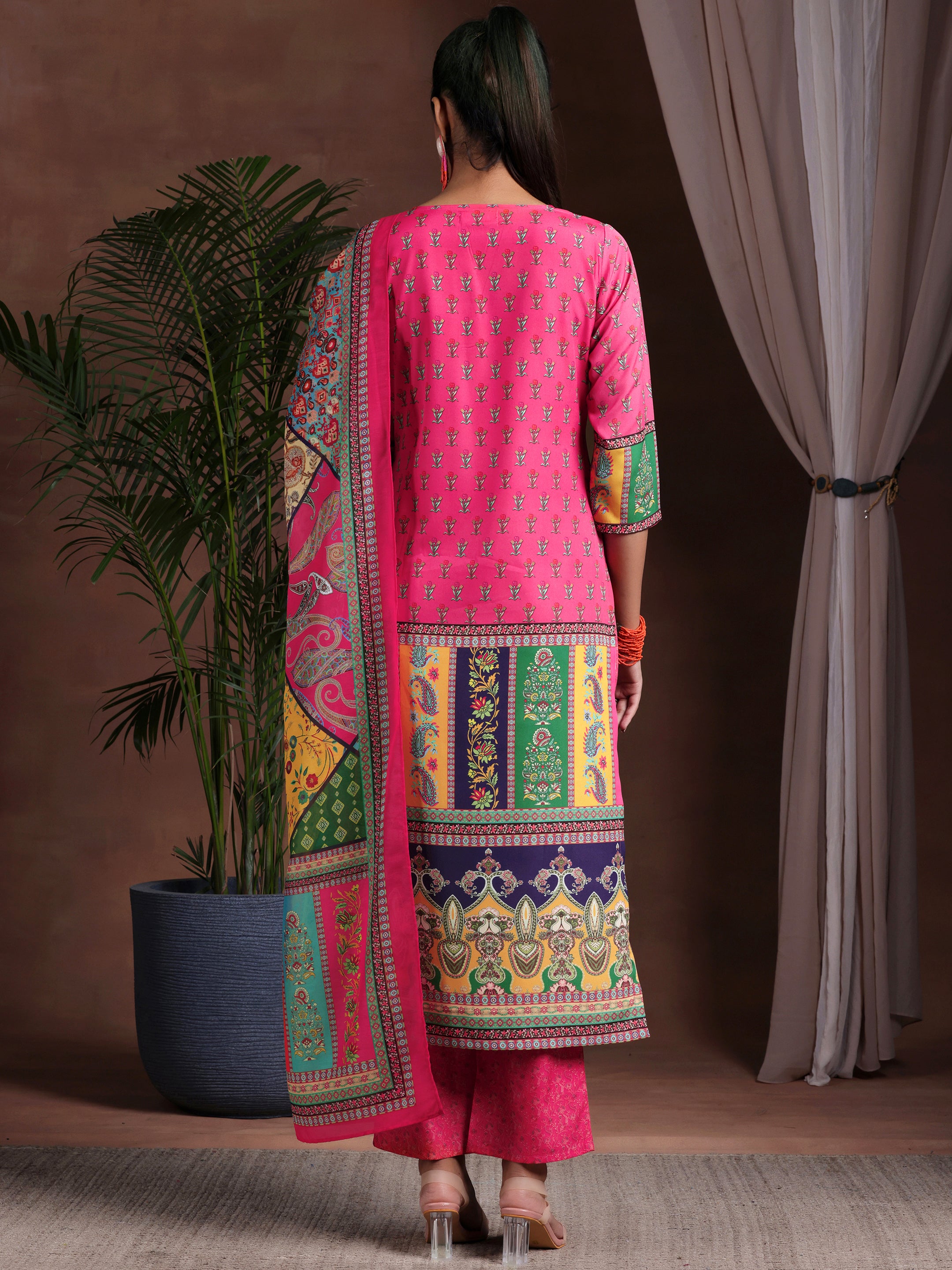 Multi Printed Poly Crepe Straight Suit With Dupatta