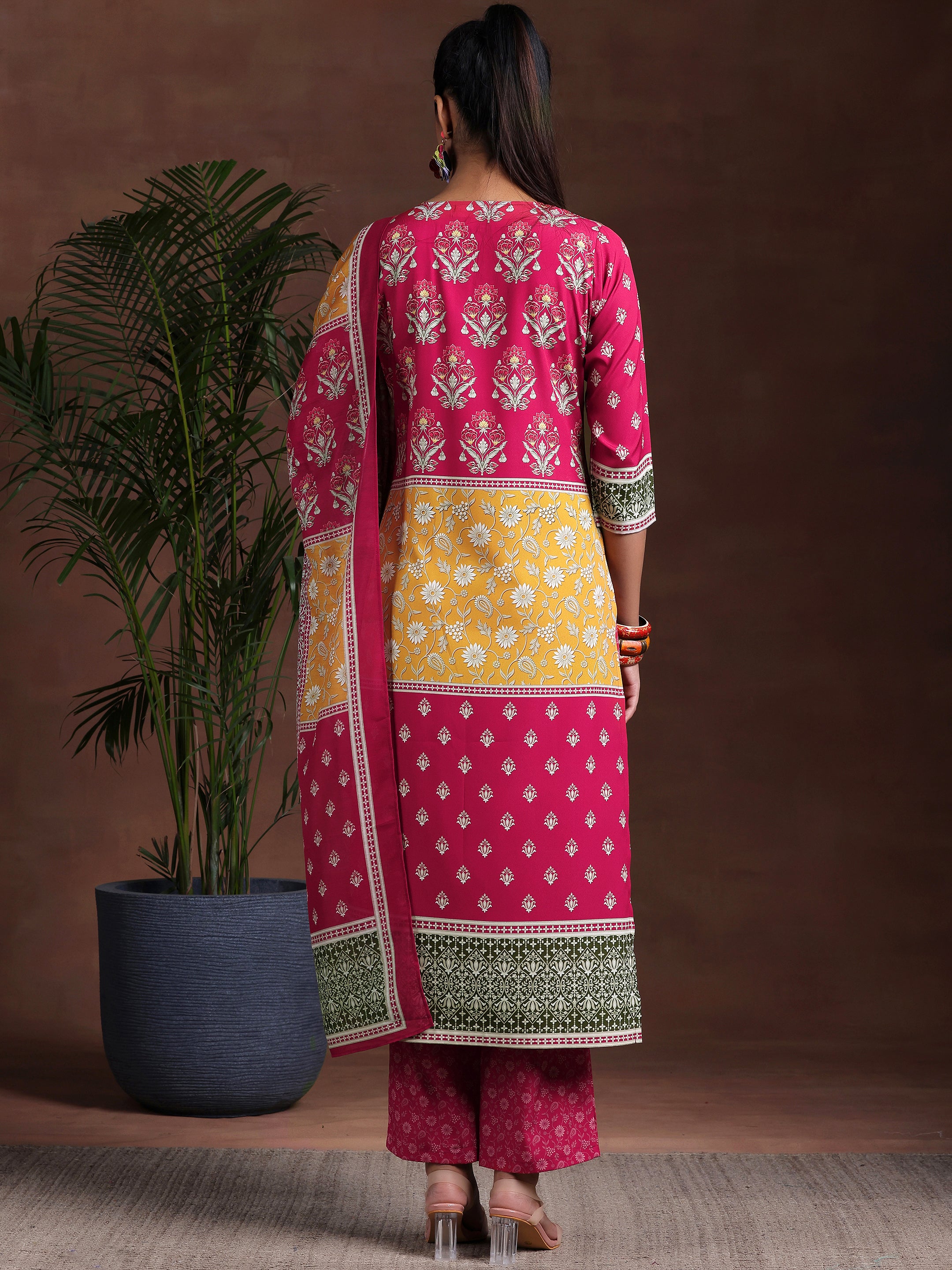 Multi Printed Poly Crepe Straight Suit With Dupatta