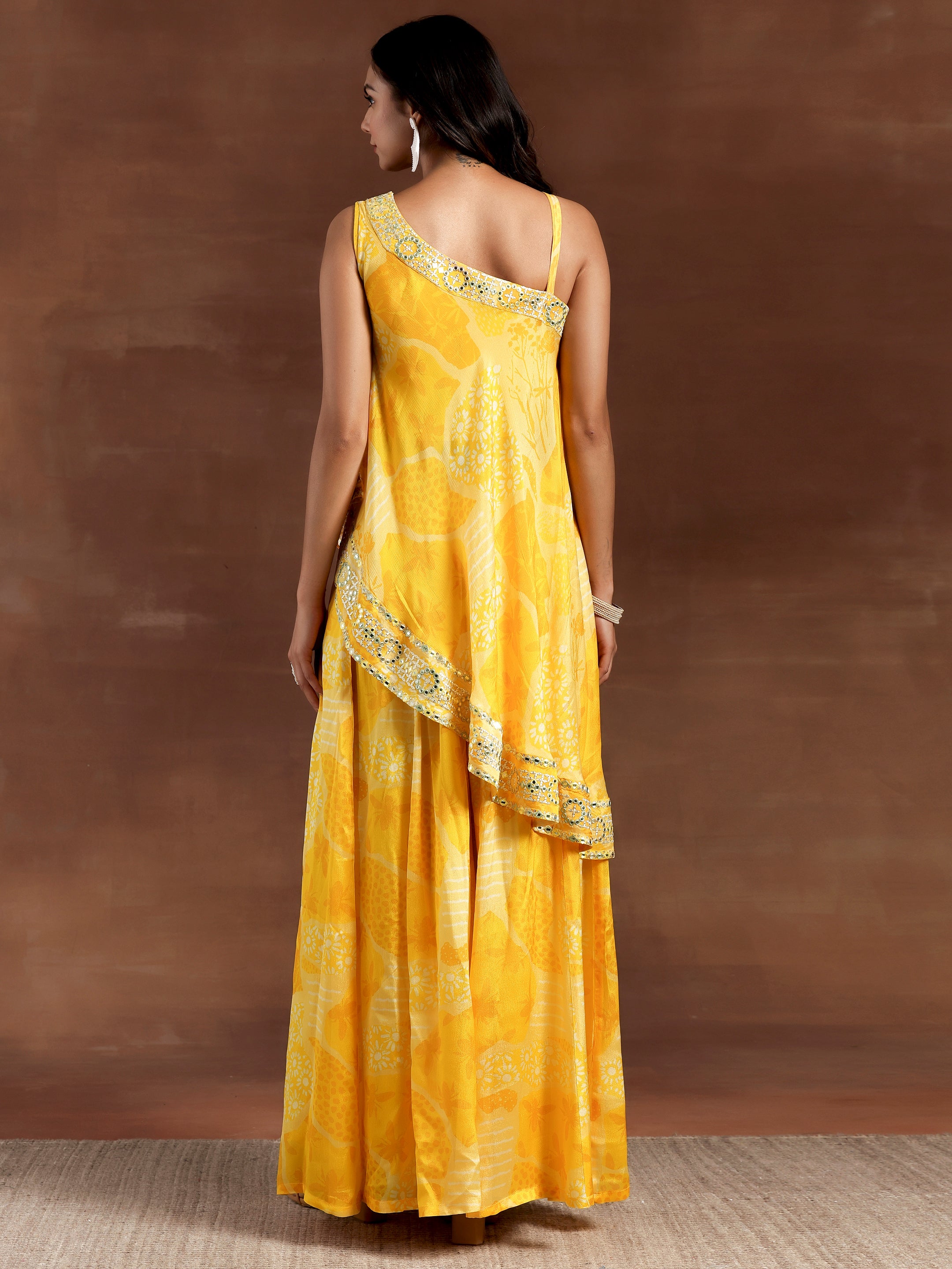 Naaz Yellow Printed Silk Blend Co-Ords