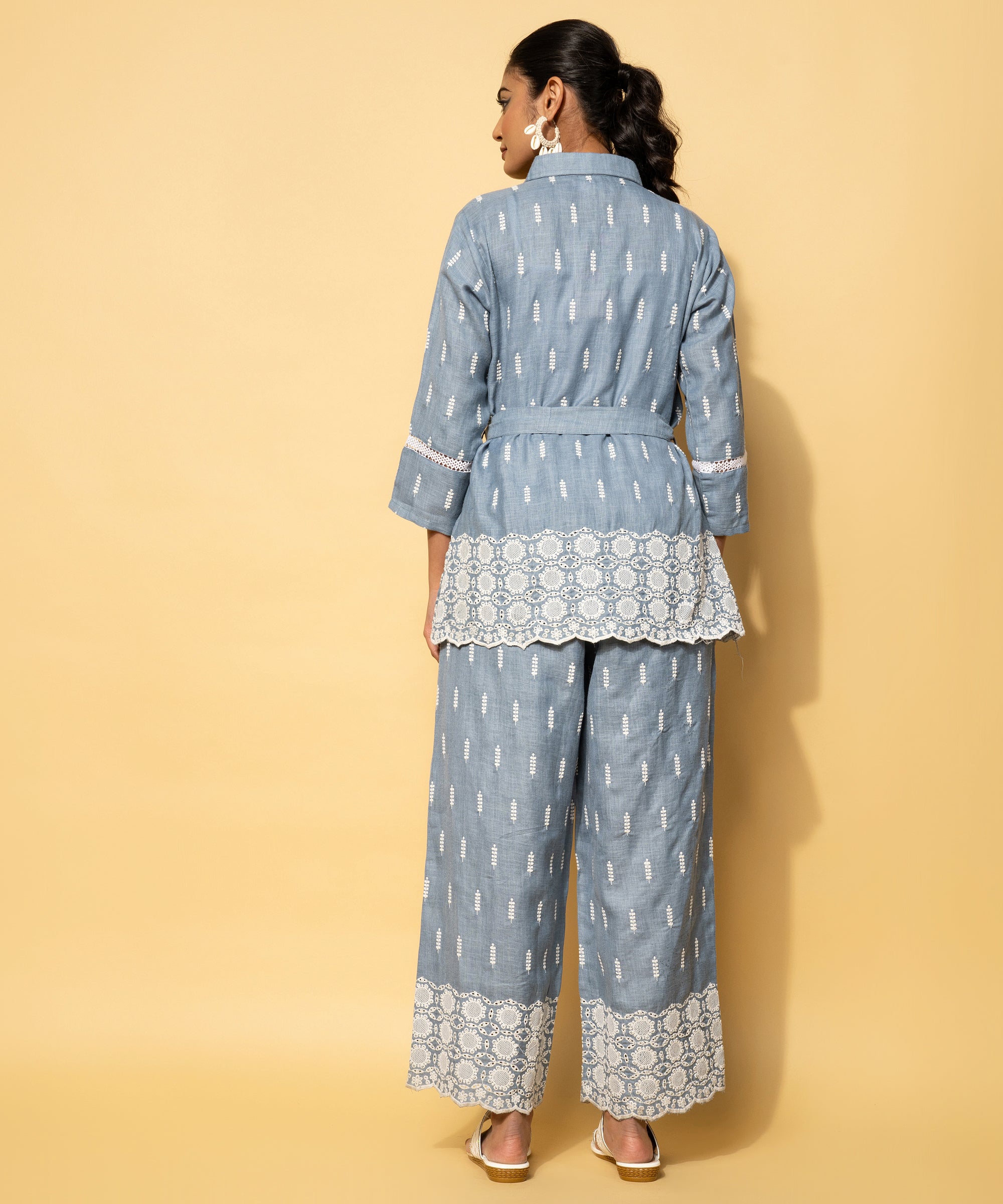 Blue Embroidered Linen Co-Ords