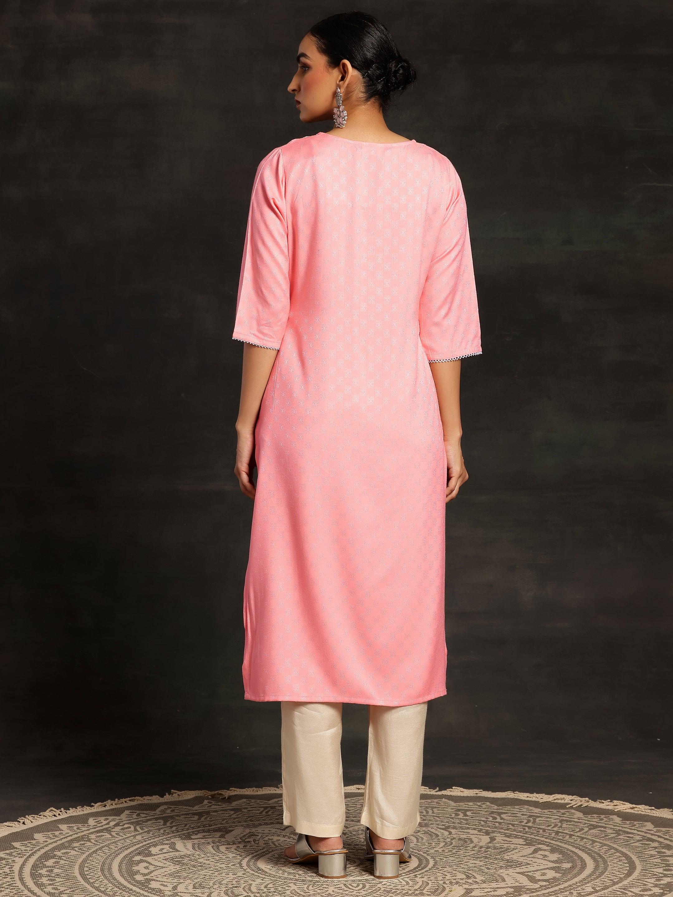 Pink Yoke Design Rayon Straight Kurta