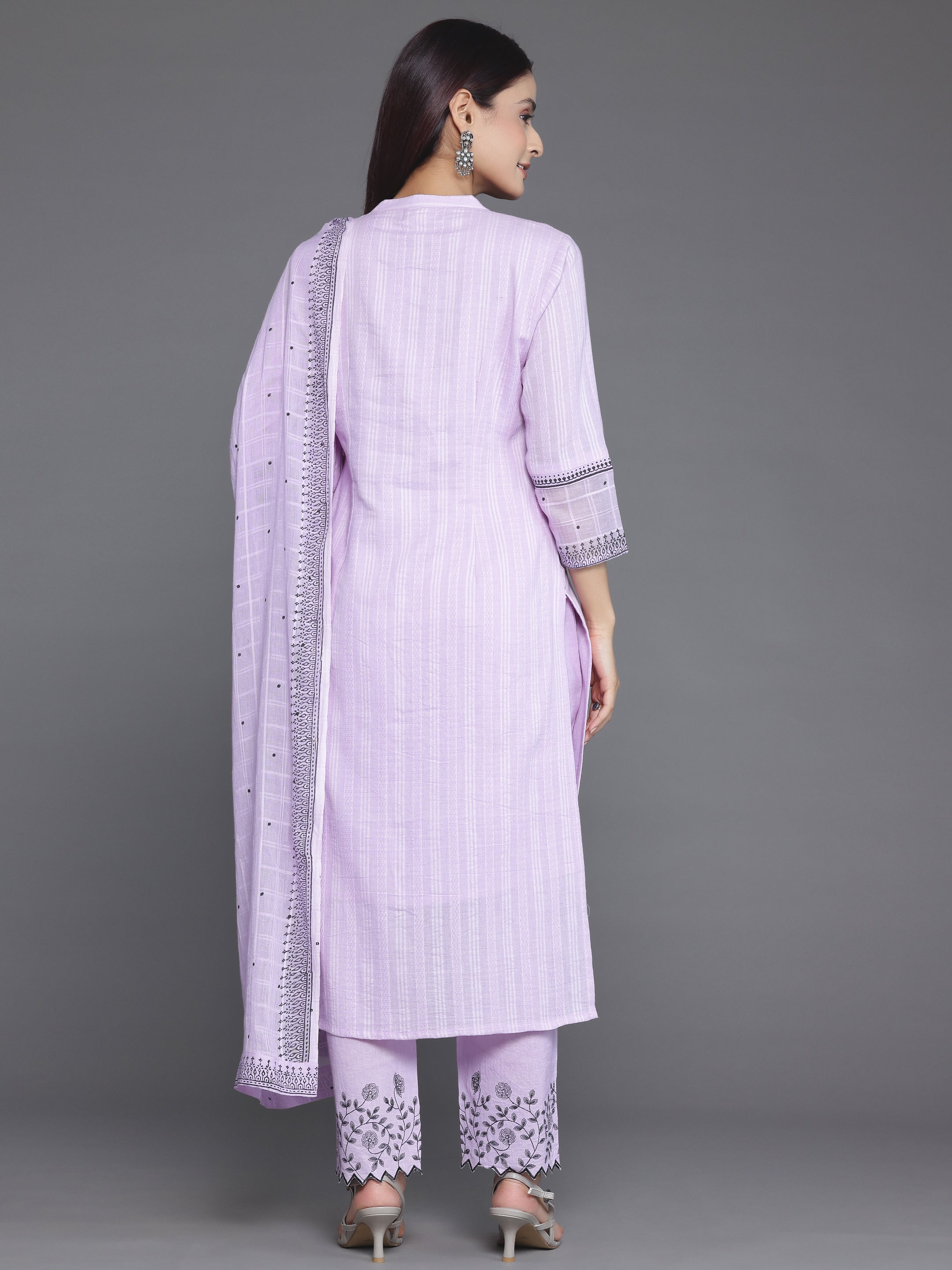 Lavender Woven Design Cotton Straight Suit With Dupatta