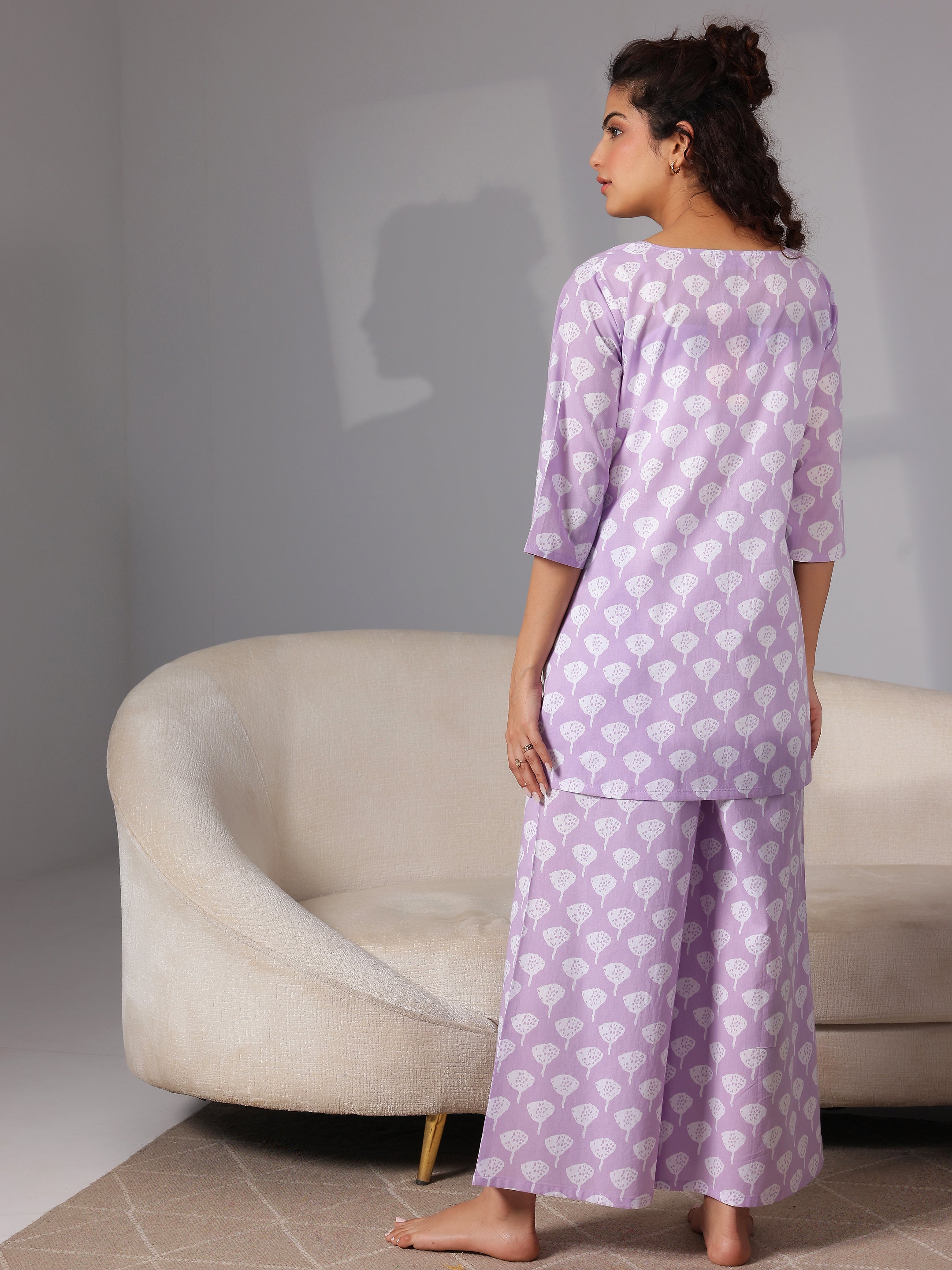 Lavender Printed Cotton Night Suits