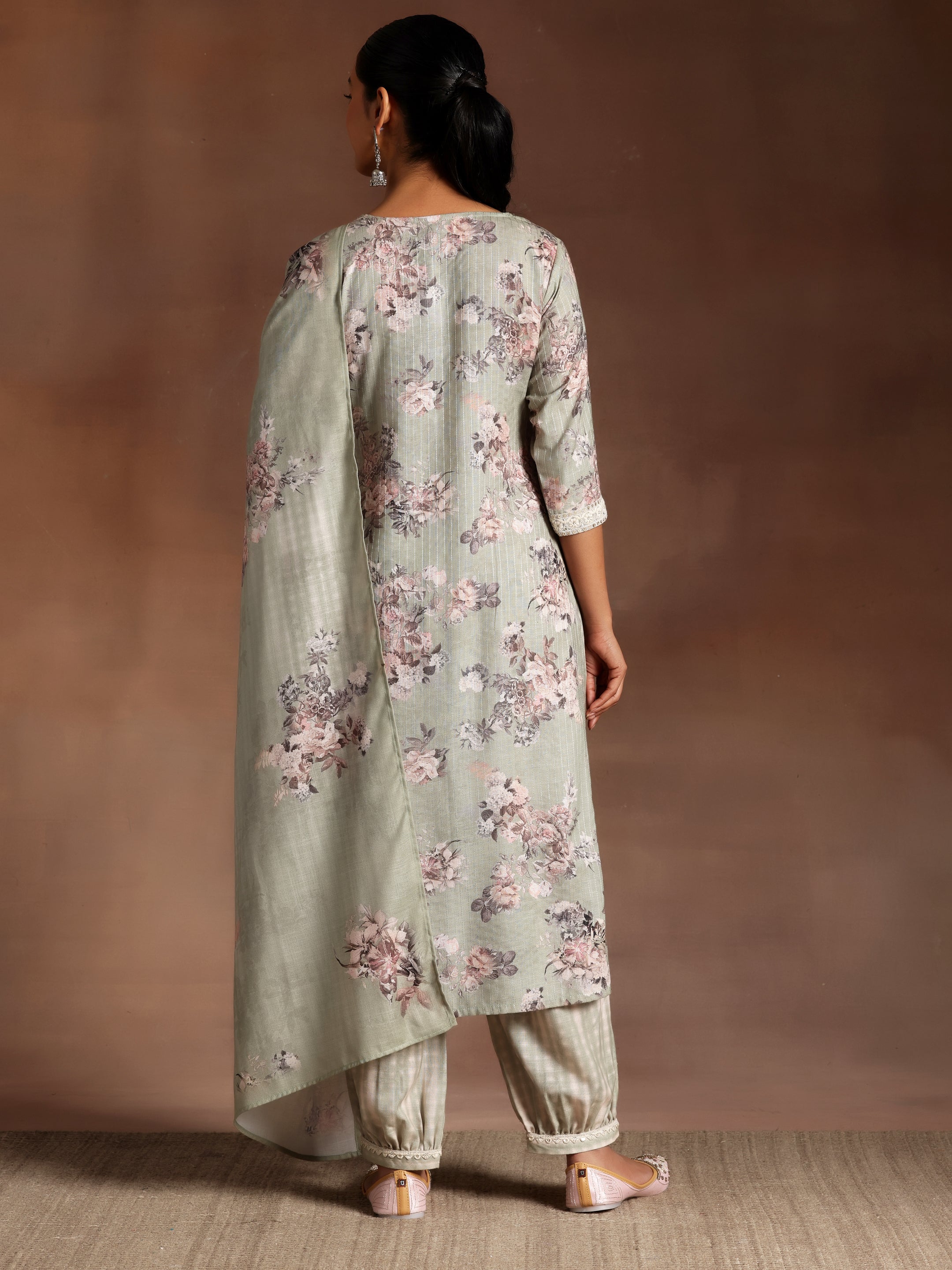 Green Printed Cotton Straight Suit With Dupatta