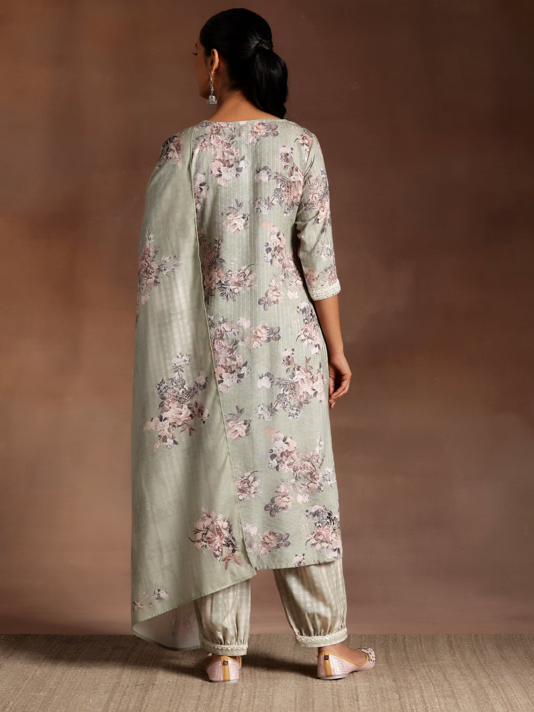 Green Printed Cotton Straight Kurta With Salwar & Dupatta - ShopLibas