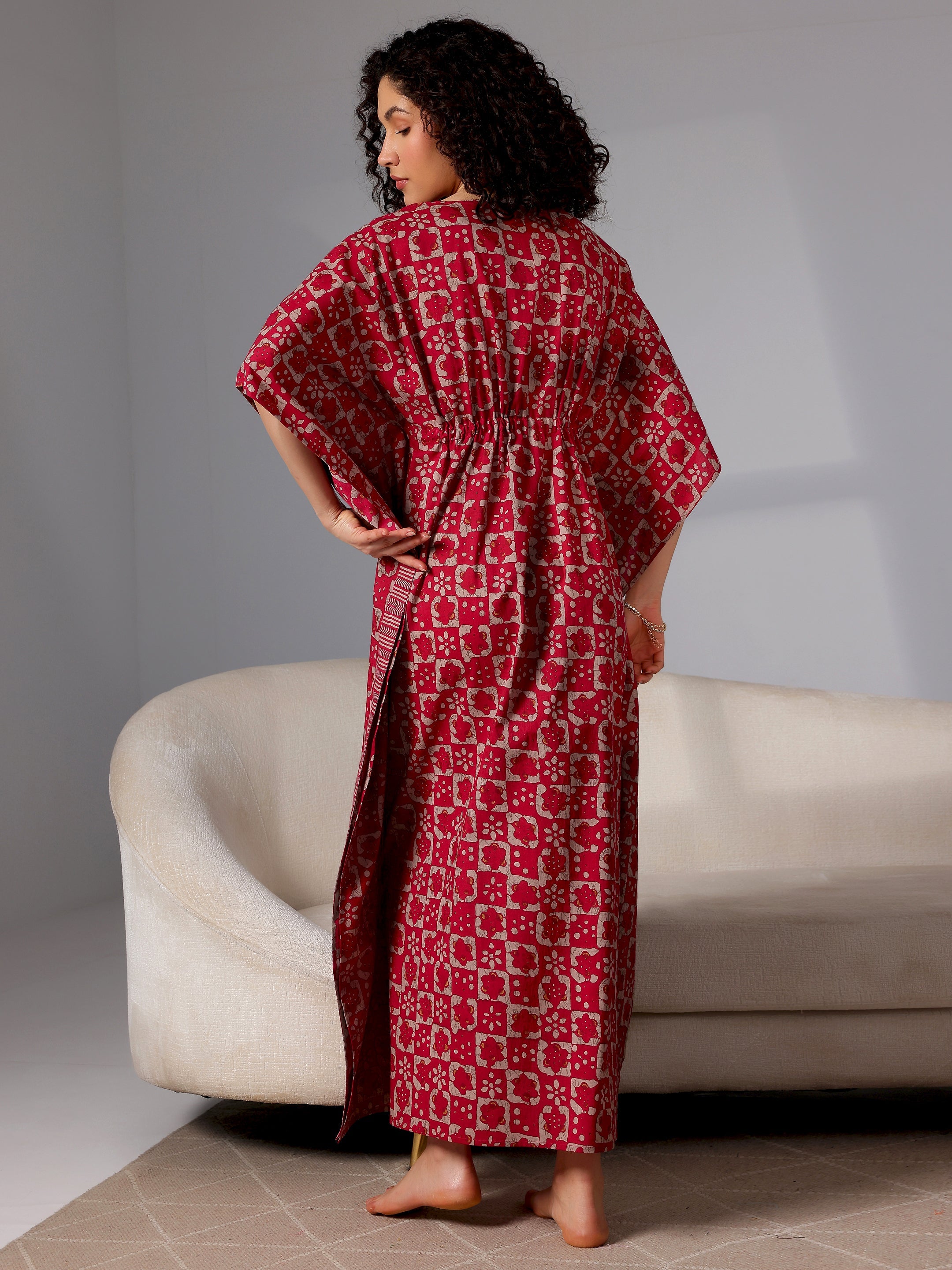 Magenta Printed Cotton Kaftan Night Dress