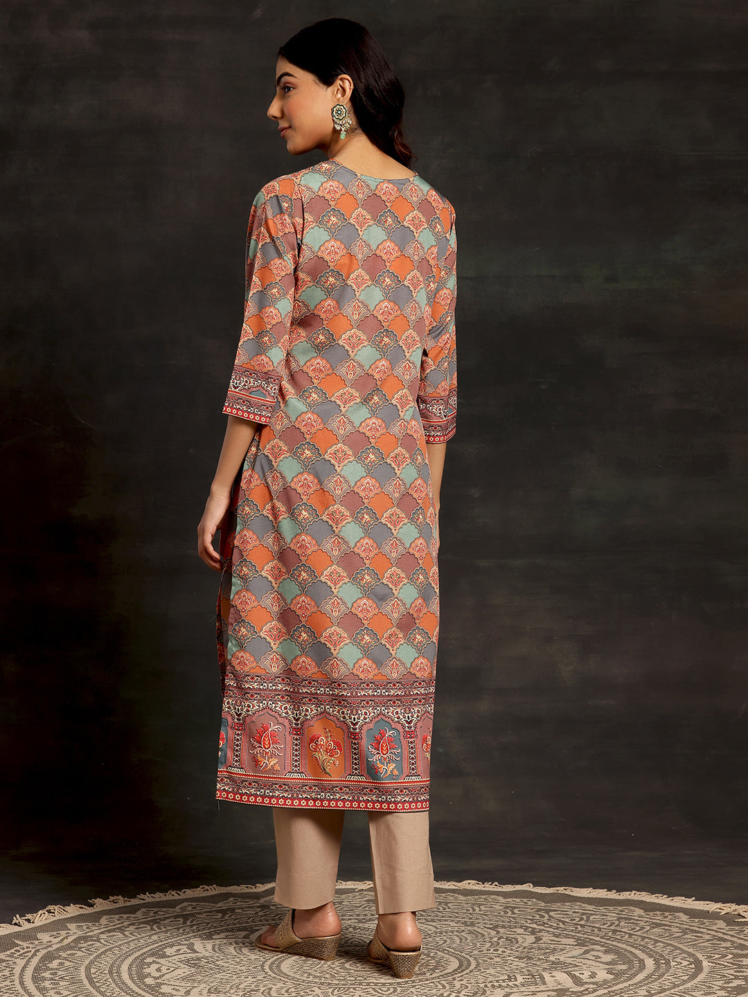 Multi Printed Crepe Straight Kurta