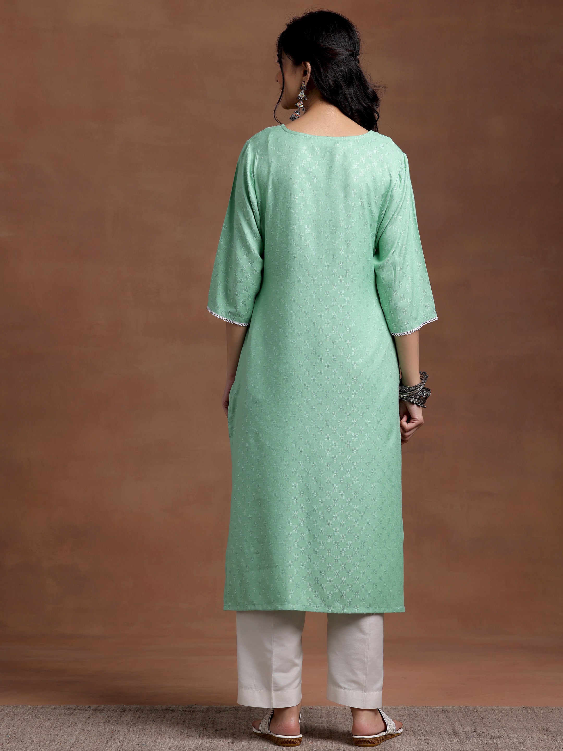 Green Yoke Design Rayon Straight Kurta