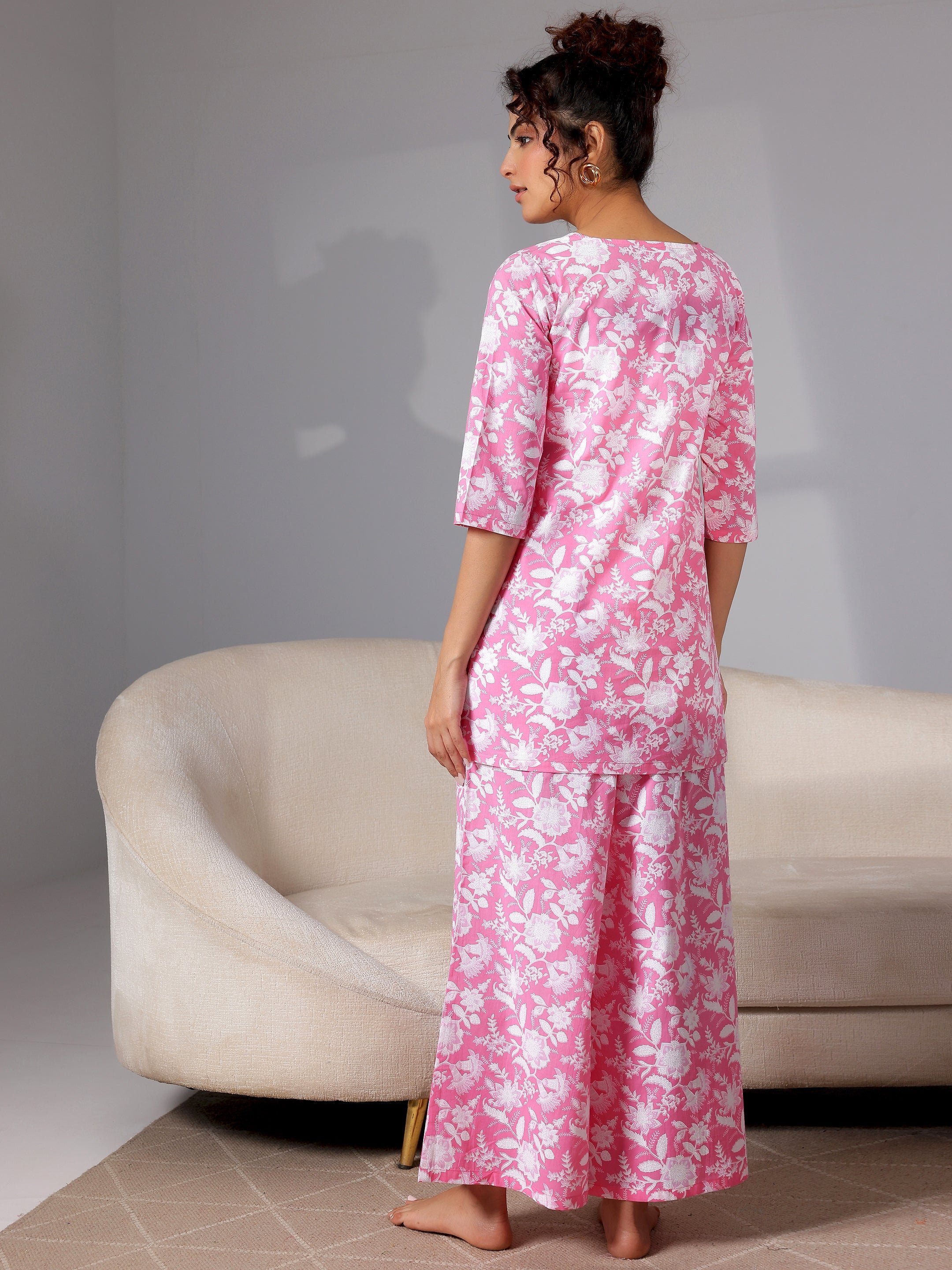 Pink Printed Cotton Night Suits