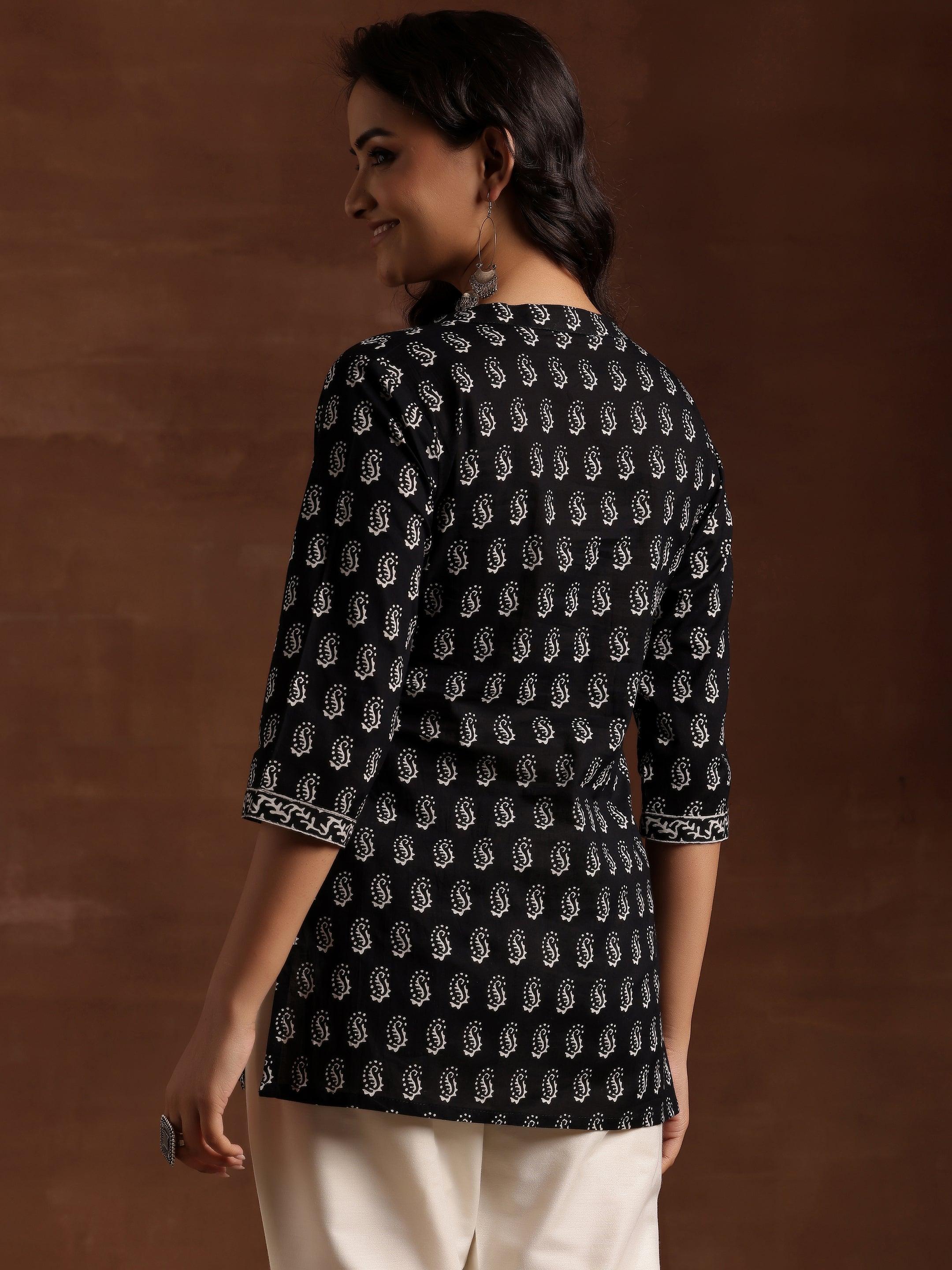 Black Printed Cotton Straight Kurti