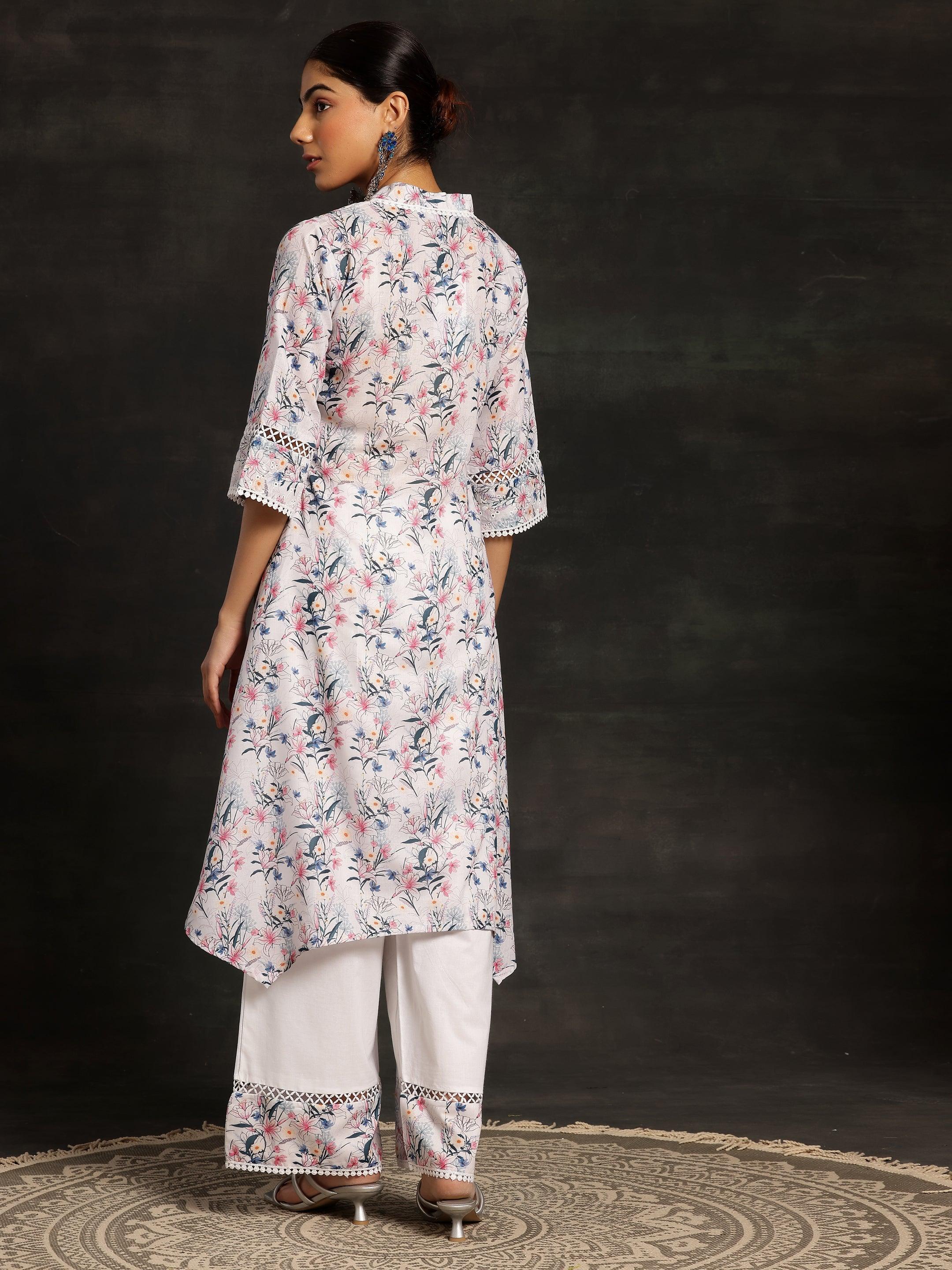 Multicoloured Printed Cotton A-Line Kurta With Palazzos