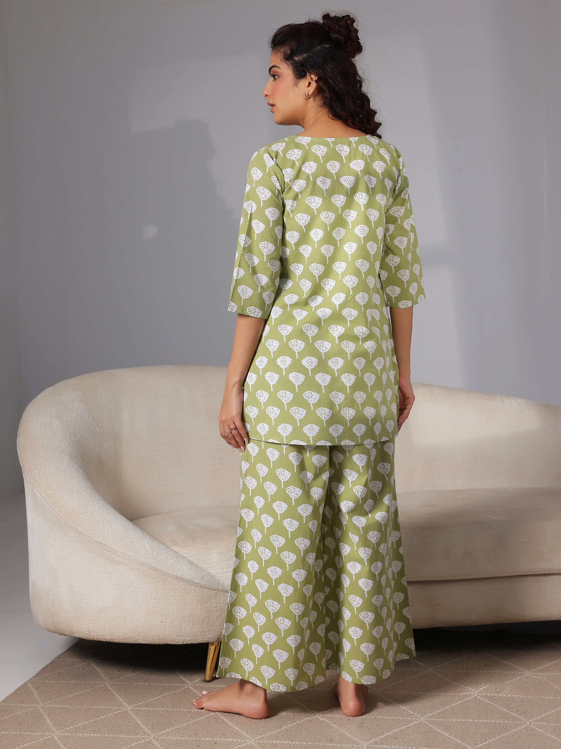 Green Printed Cotton Night Suits