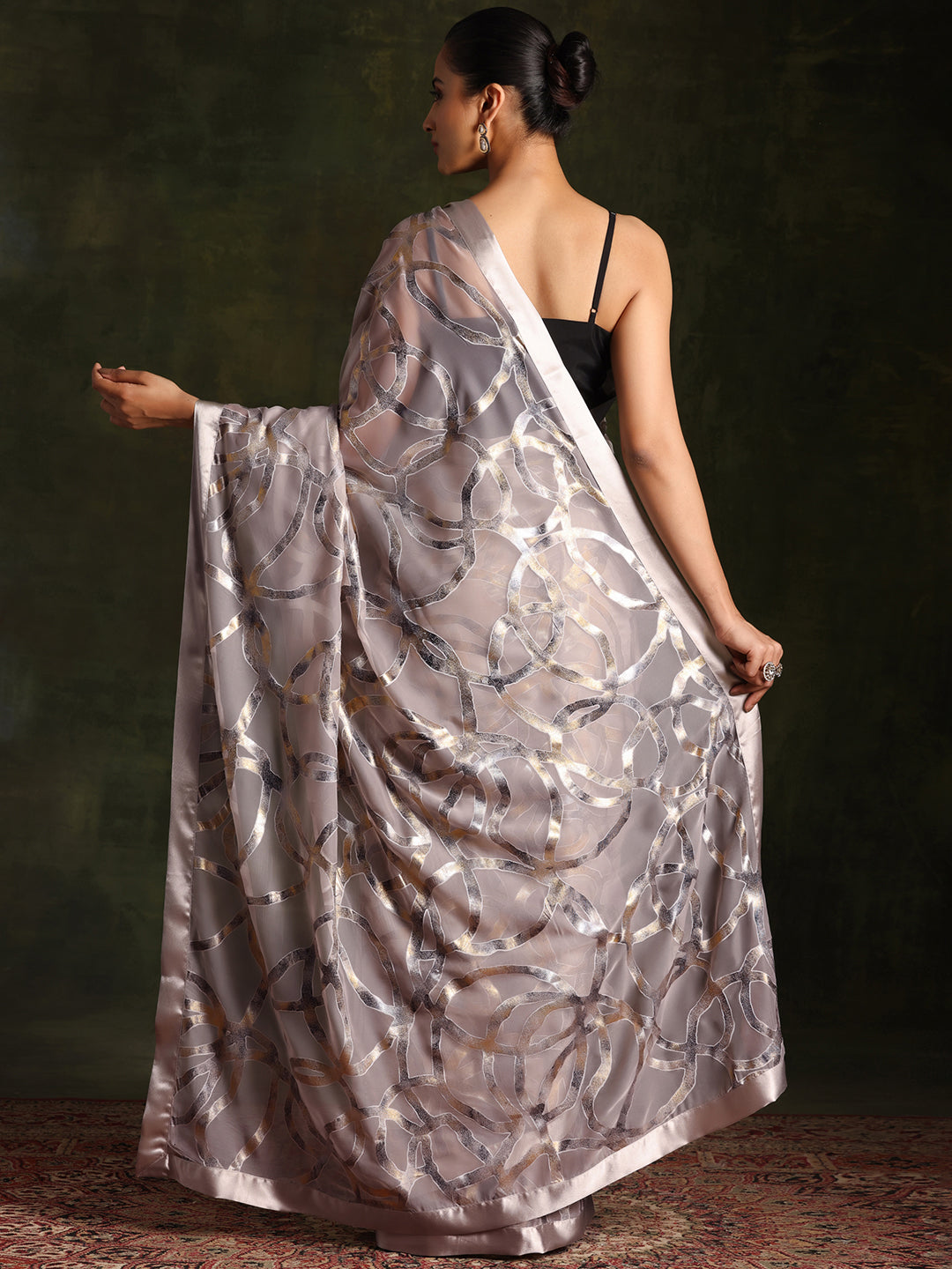 Grey Woven Design Brasso Saree With Unstitched Blouse Piece