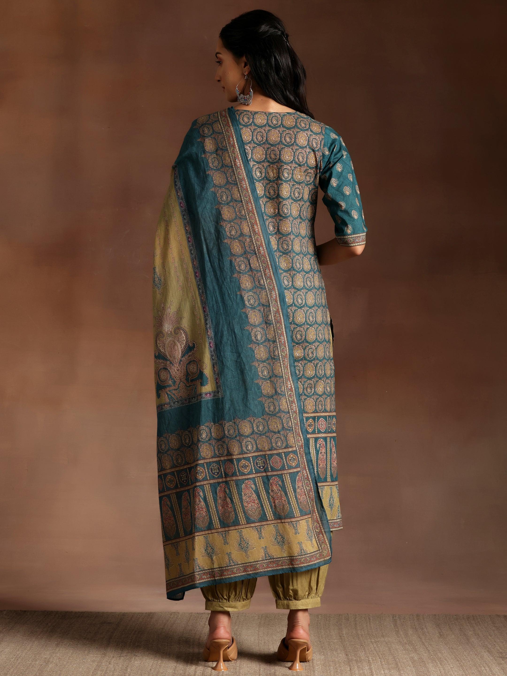 Multicoloured Printed Crepe Straight Suit With Dupatta