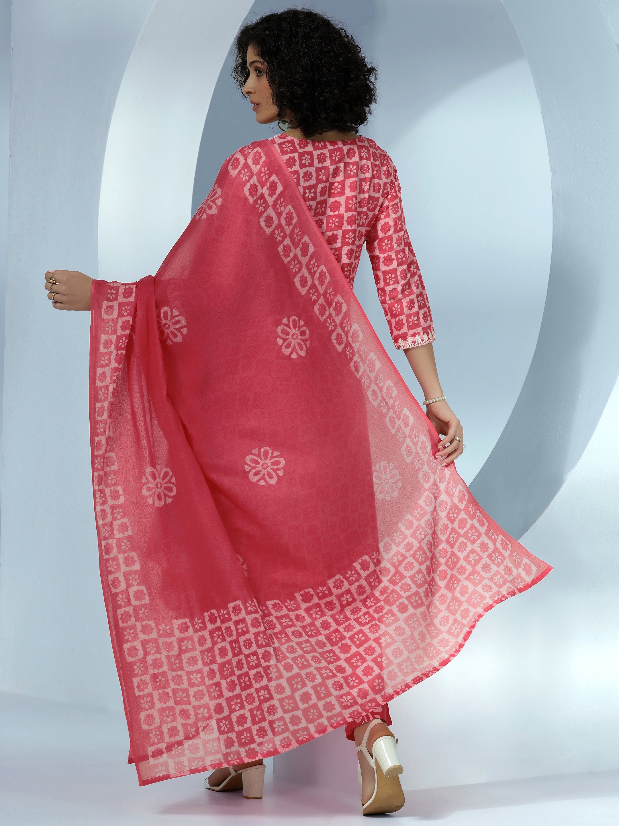 Coral Printed Cotton Straight Suit With Dupatta