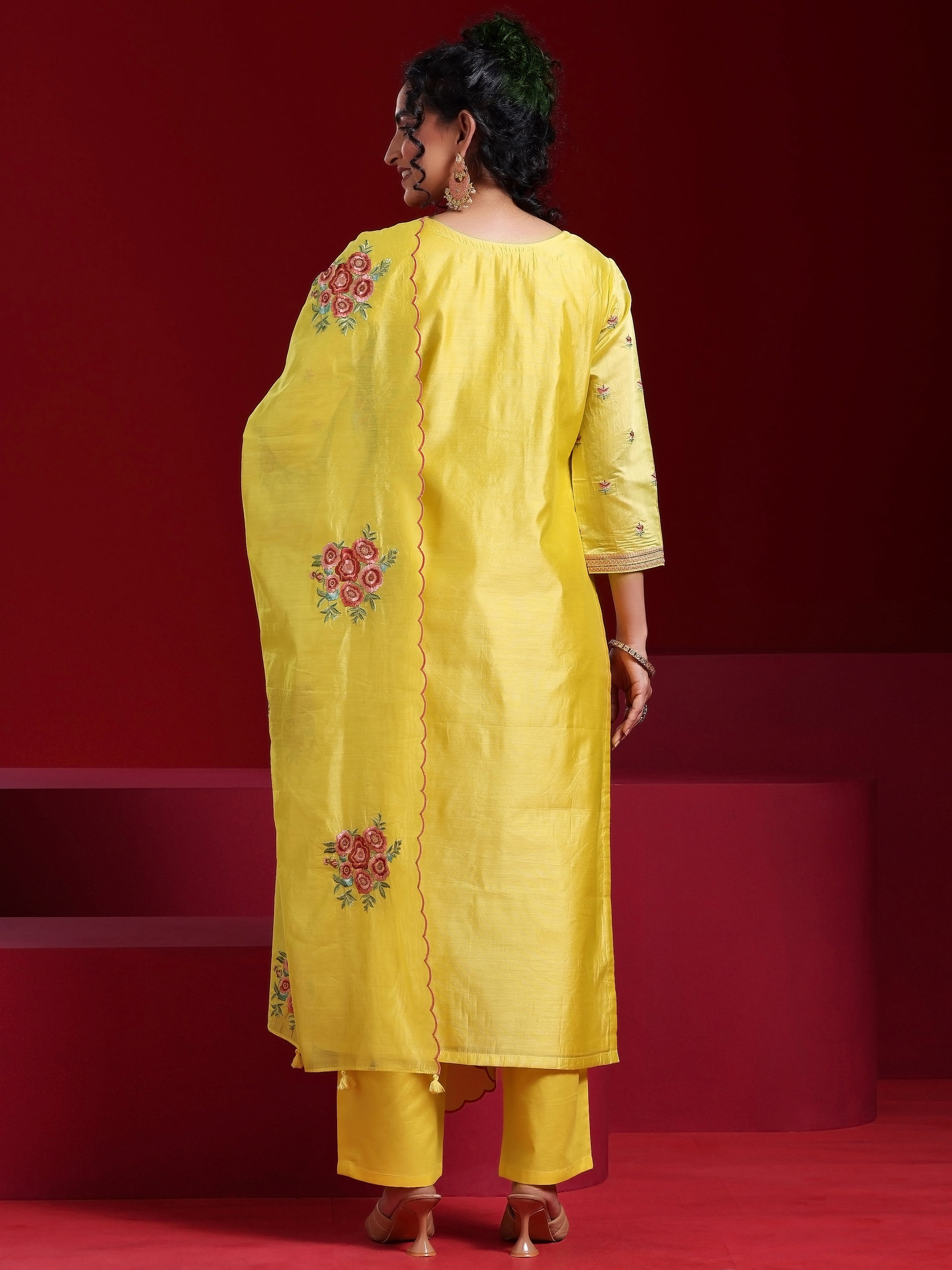 Libas Art Yellow Embroidered Chanderi Silk Straight Suit With Dupatta