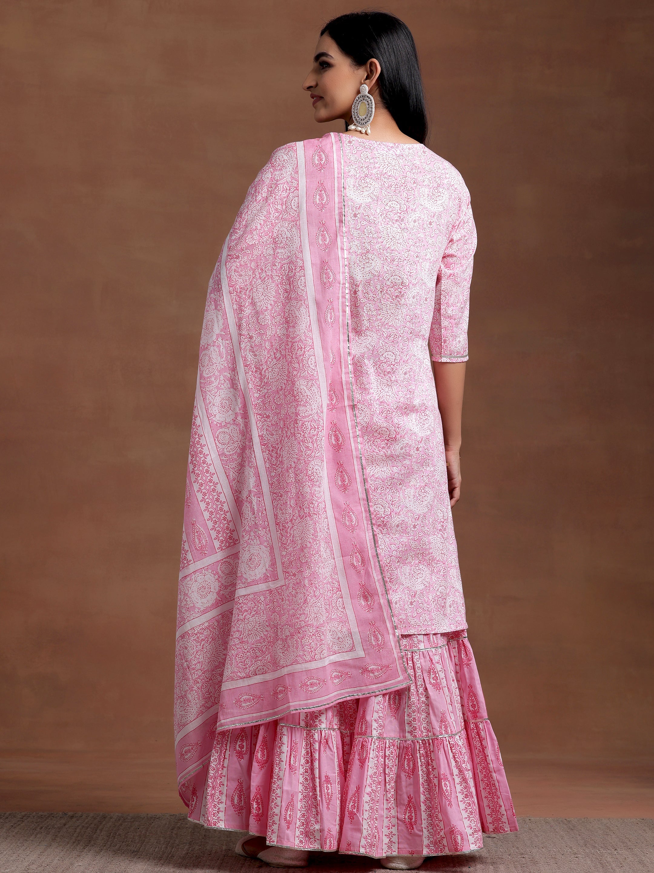 Pink Yoke Design Cotton Straight Suit With Dupatta