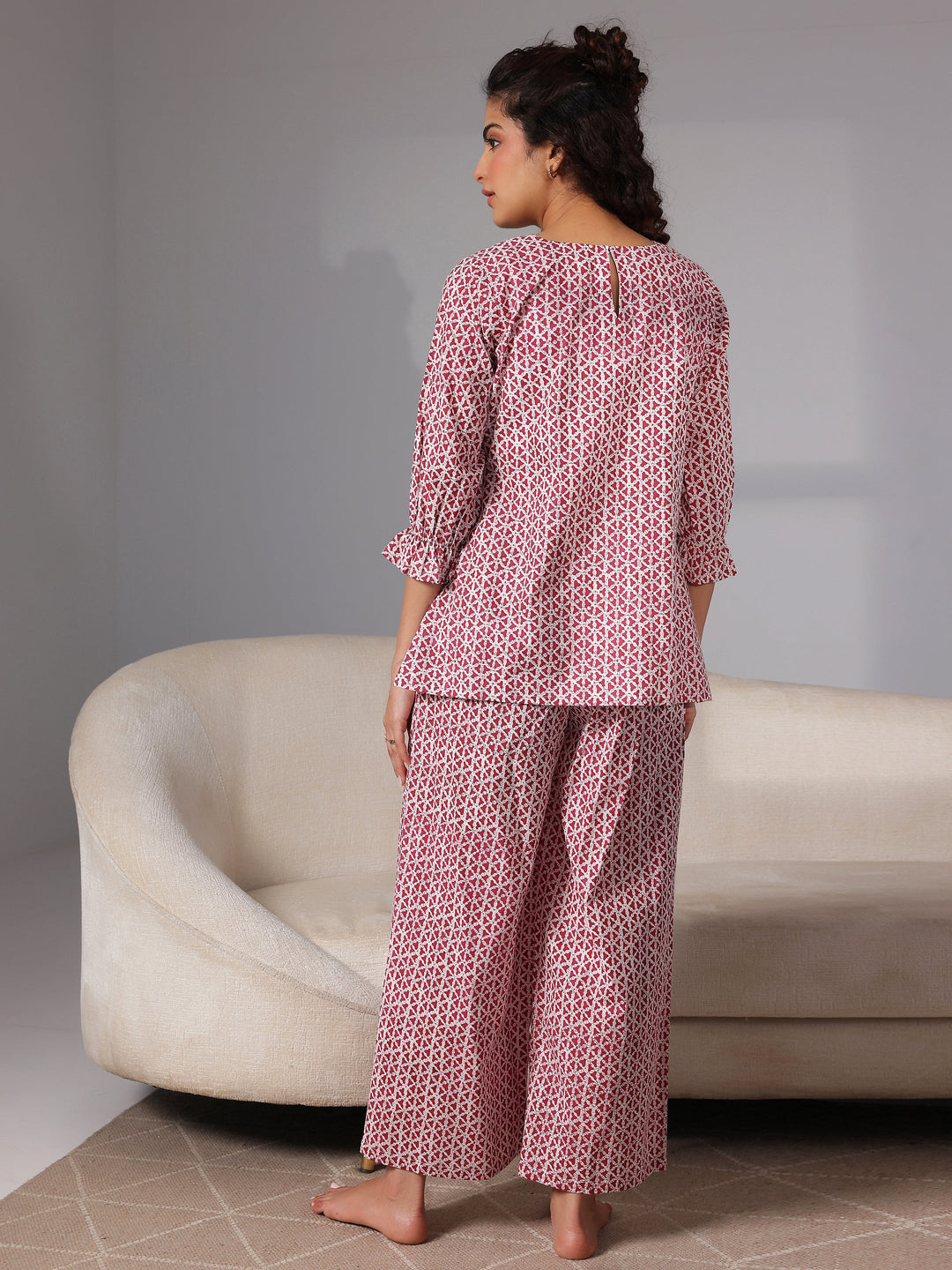 Pink Printed Cotton Night Suits