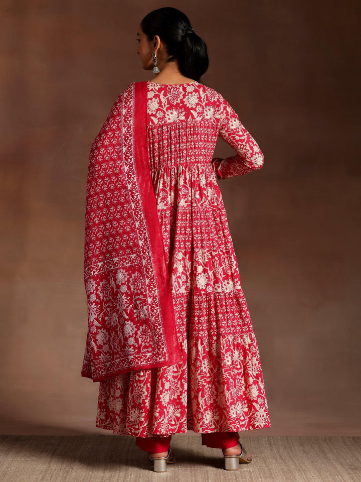 Chinar Pink Printed Cotton A-Line Kurta With Trousers & Dupatta - ShopLibas