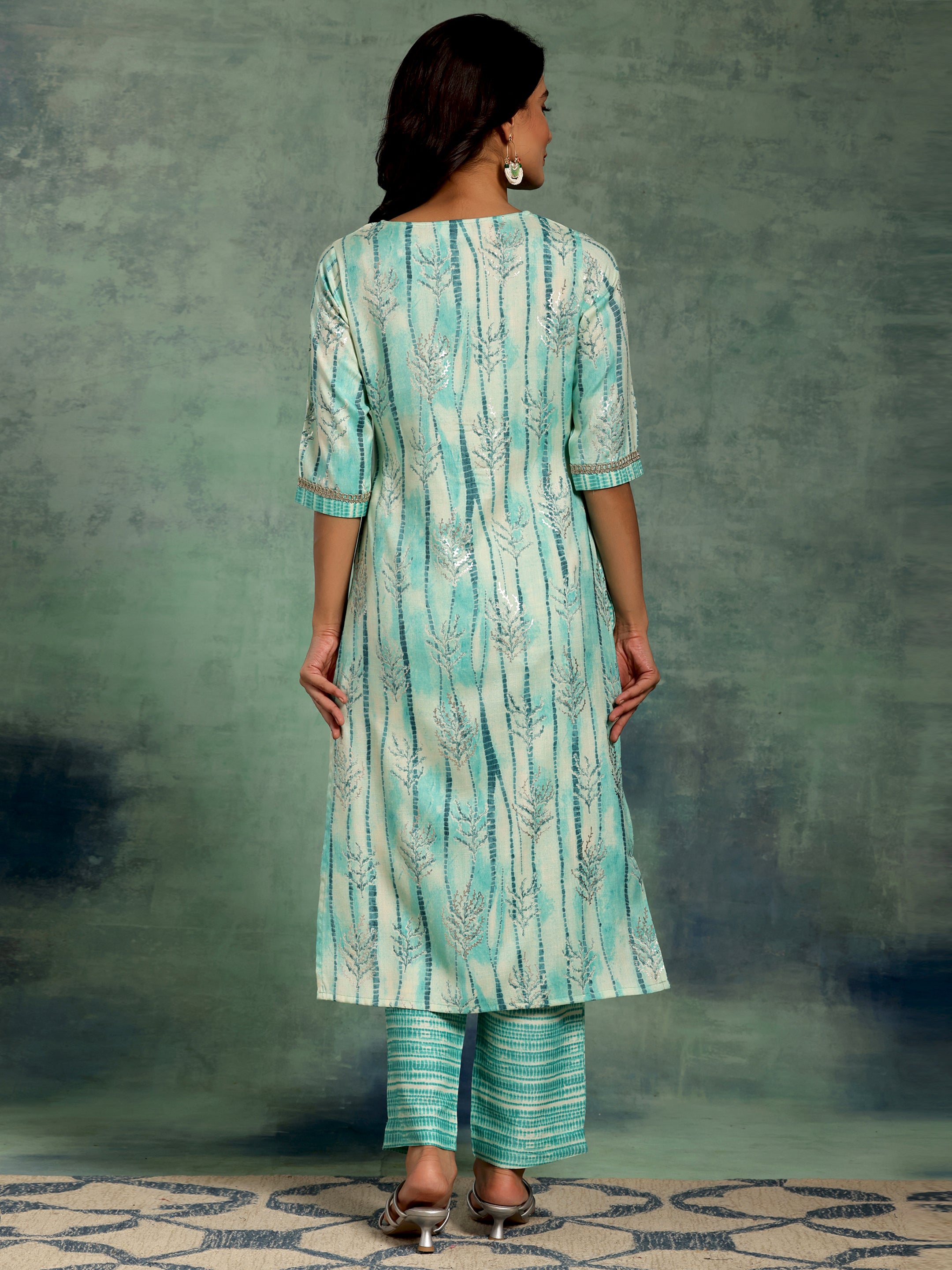 Blue Printed Rayon Straight Kurta Set