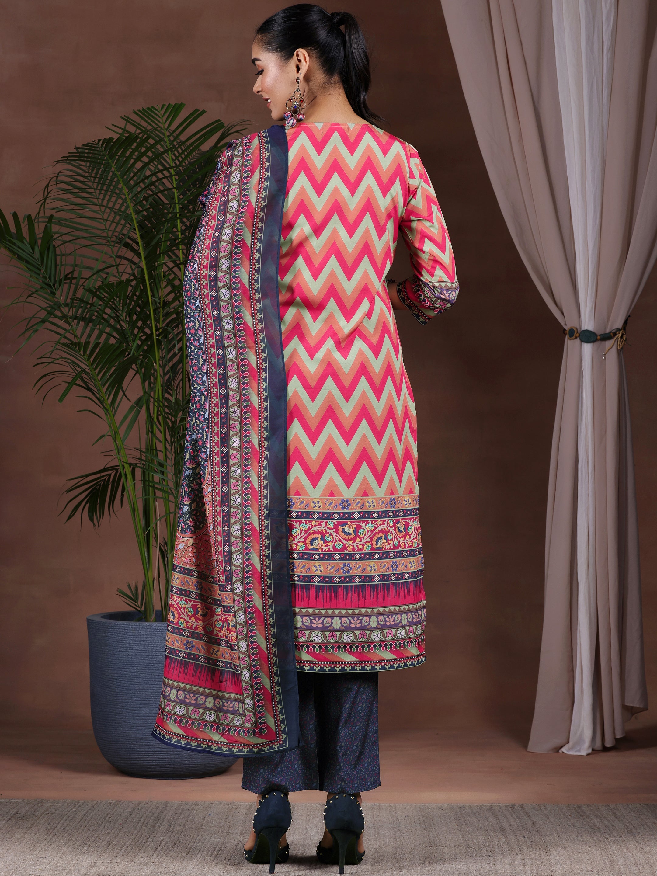 Multi Printed Poly Crepe Straight Suit With Dupatta