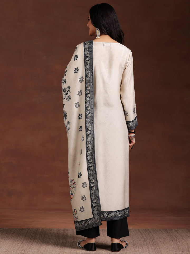 Monochrome Printed Silk Blend Straight Suit With Dupatta