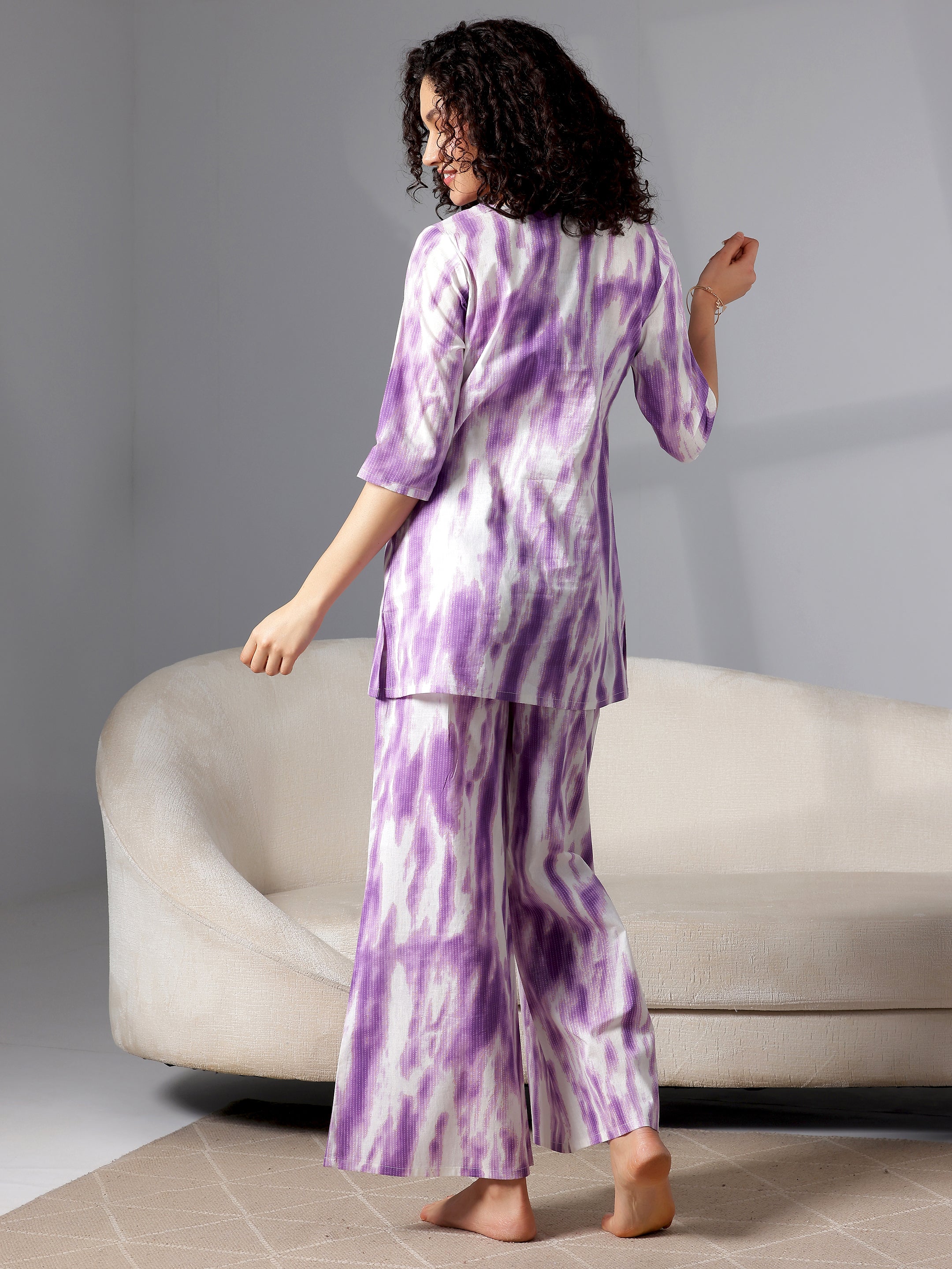 Purple Printed Cotton Night Suits