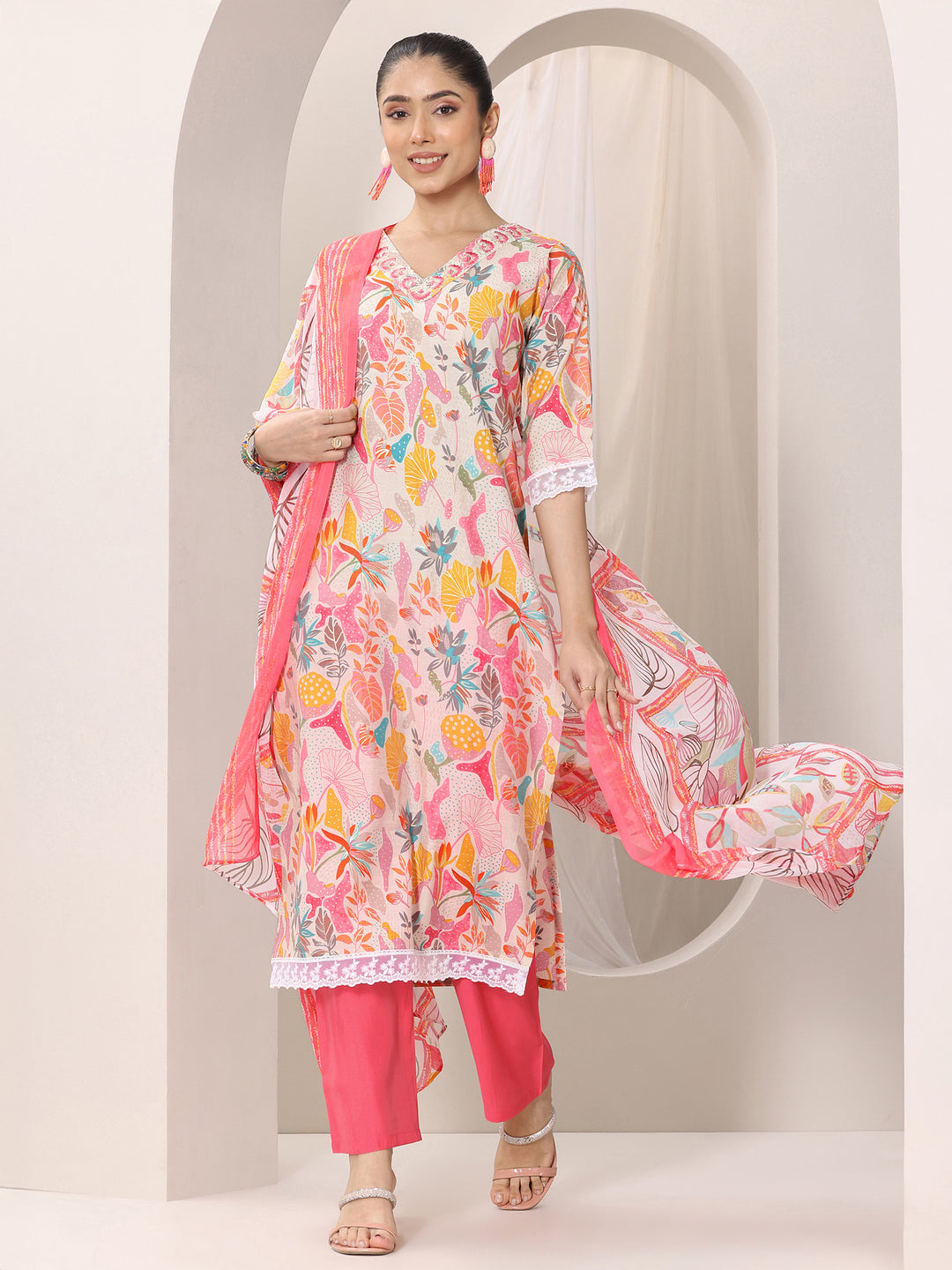 Multi Printed Silk Blend Straight Suit Set With Dupatta