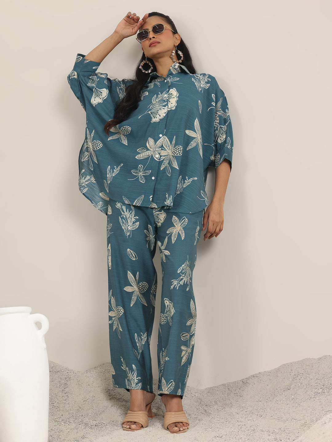 Blue Printed Silk Blend Co ord sets