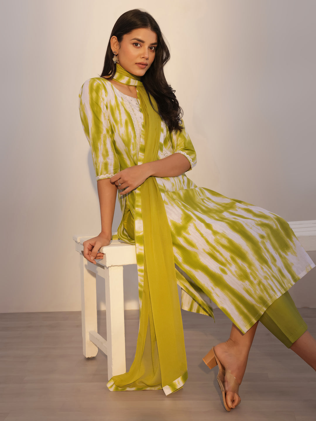 Green Printed Cotton Straight Suit With Dupatta