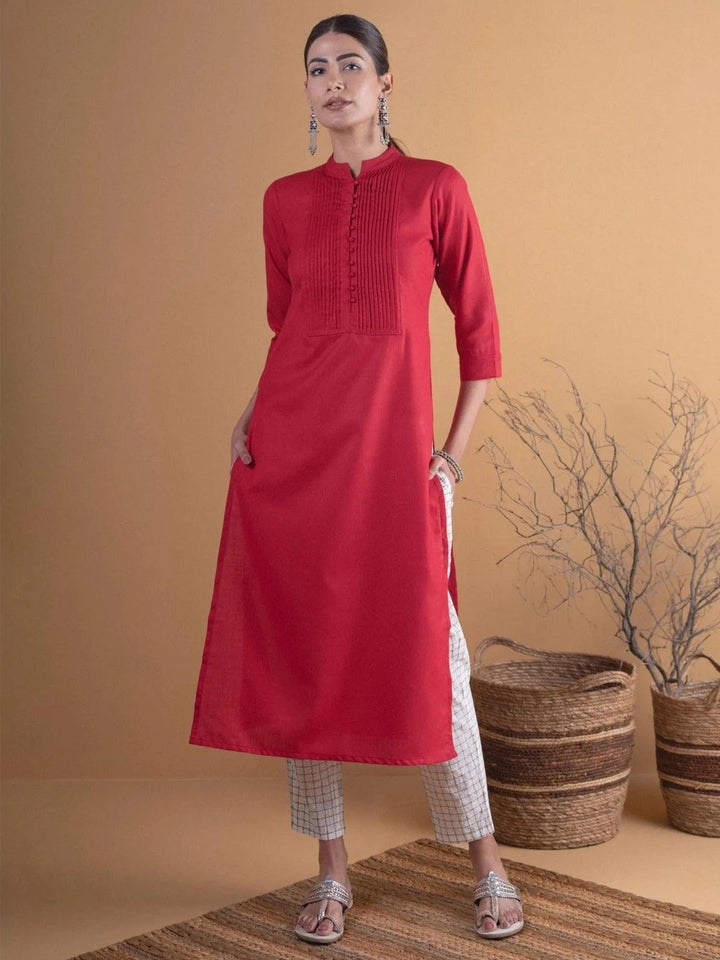 Maroon Solid Cotton Kurta - ShopLibas