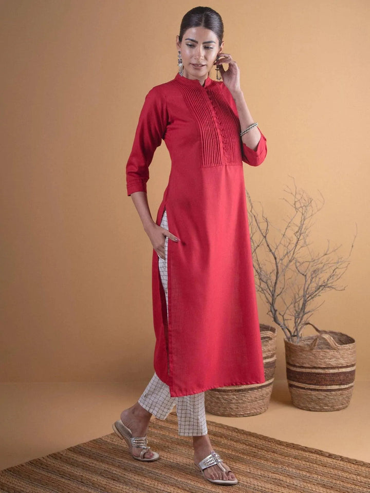 Maroon Solid Cotton Kurta - ShopLibas