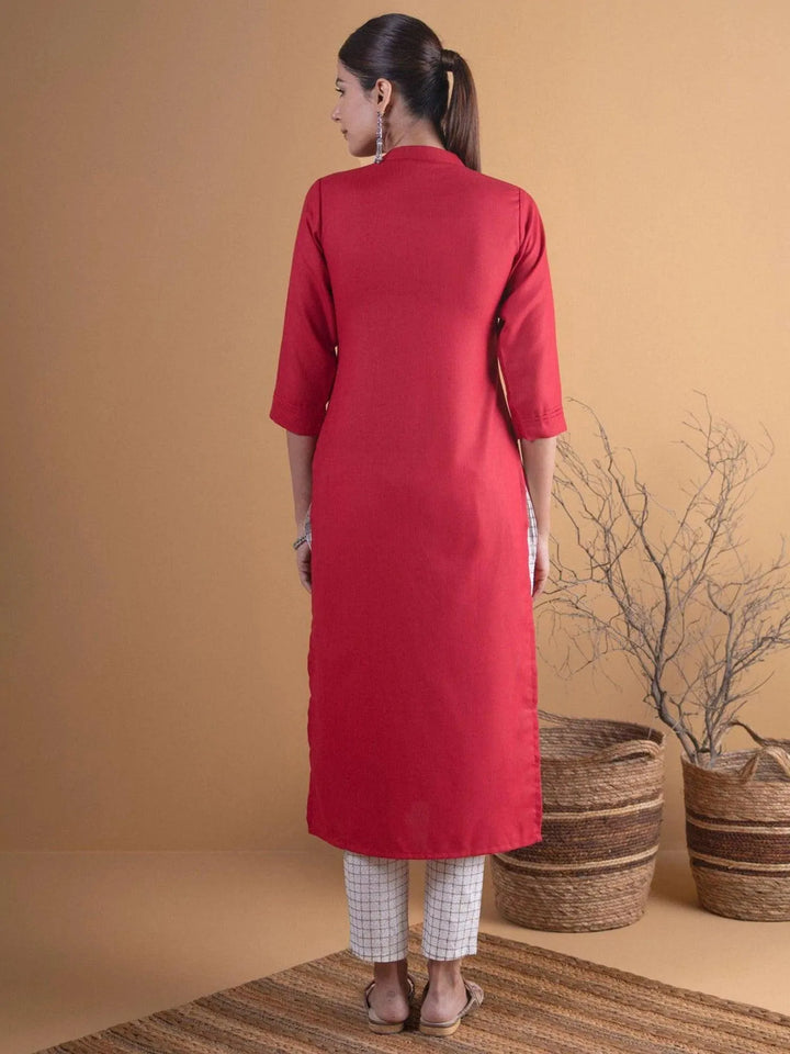 Maroon Solid Cotton Kurta - ShopLibas