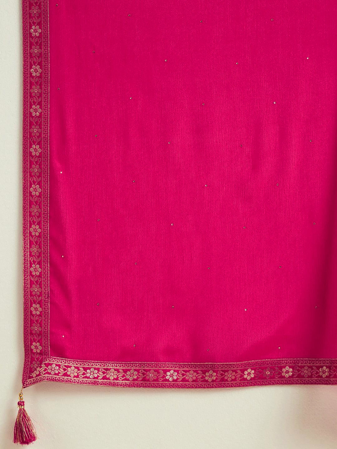 Pink Printed Silk Blend Straight Suit With Dupatta