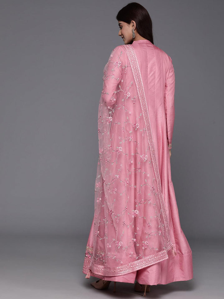 Libas Art Pink Yoke Design Silk Anarkali Kurta With Trousers & Dupatta - ShopLibas