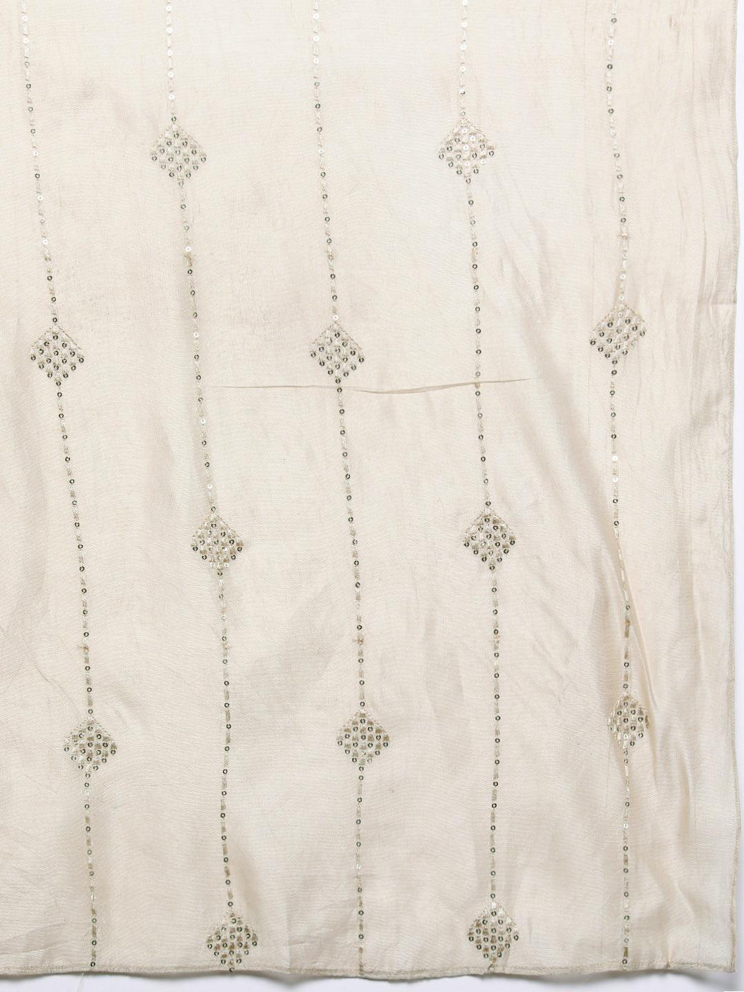 Libas Art Beige Embroidered Silk Blend A-Line Kurta With Trousers & Dupatta