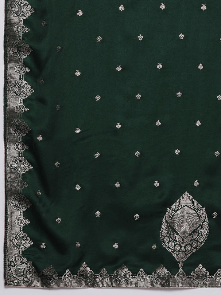 Libas Art Green Embroidered Silk Straight Kurta With Trousers & Dupatta - ShopLibas