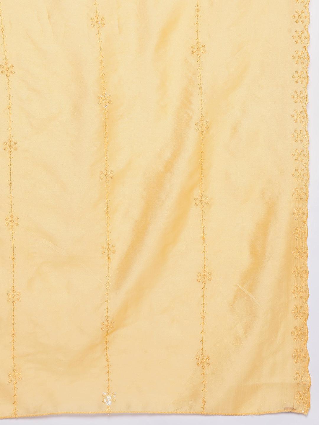 Libas Art Yellow Embroidered Silk Blend Straight Suit With Dupatta