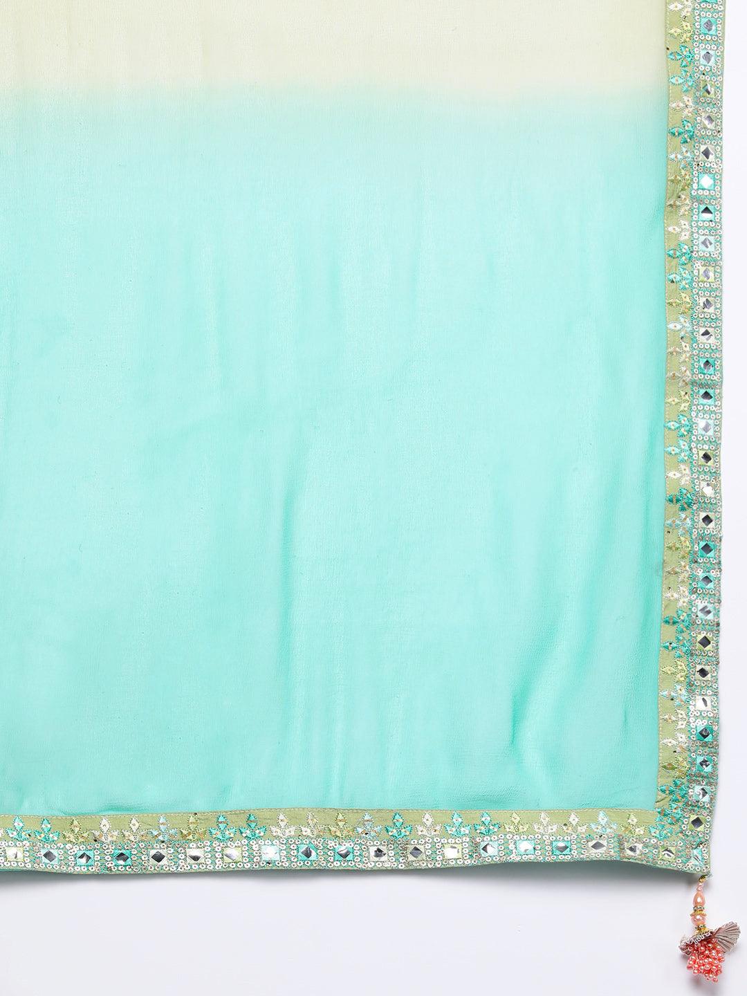 Libas Art Green Embroidered Silk Blend Straight Suit With Dupatta