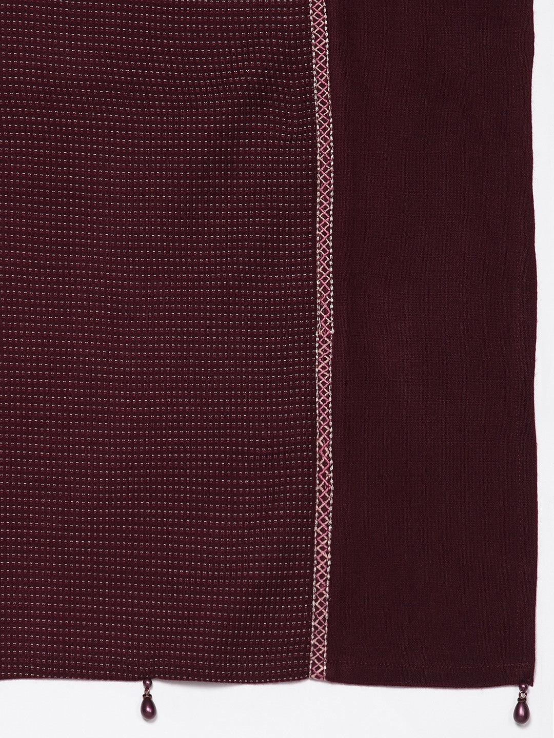 Maroon Yoke Design Wool Blend Straight Kurta With Palazzos & Dupatta - ShopLibas