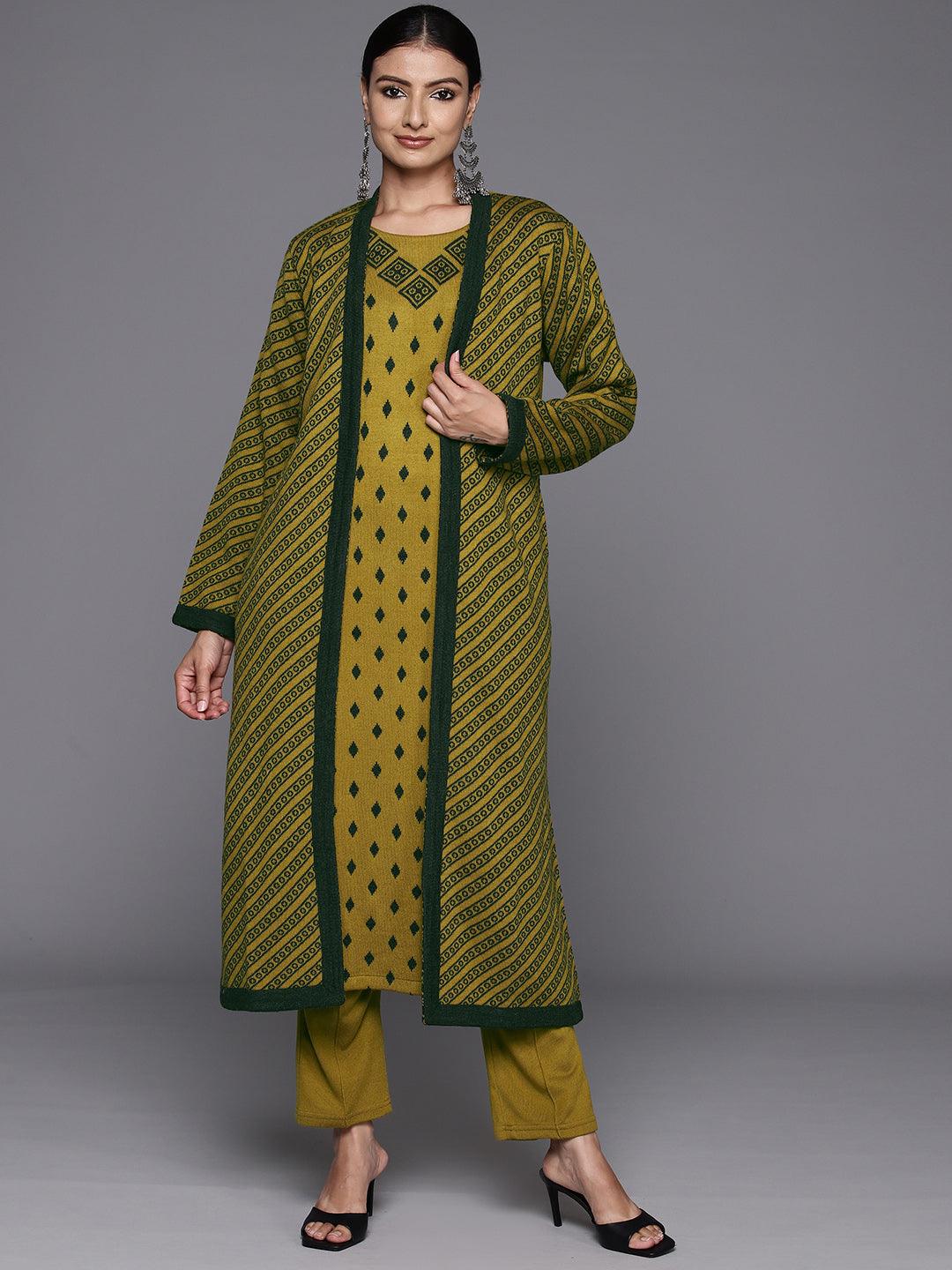 Mustard Woven Design Wool Straight Kurta Set